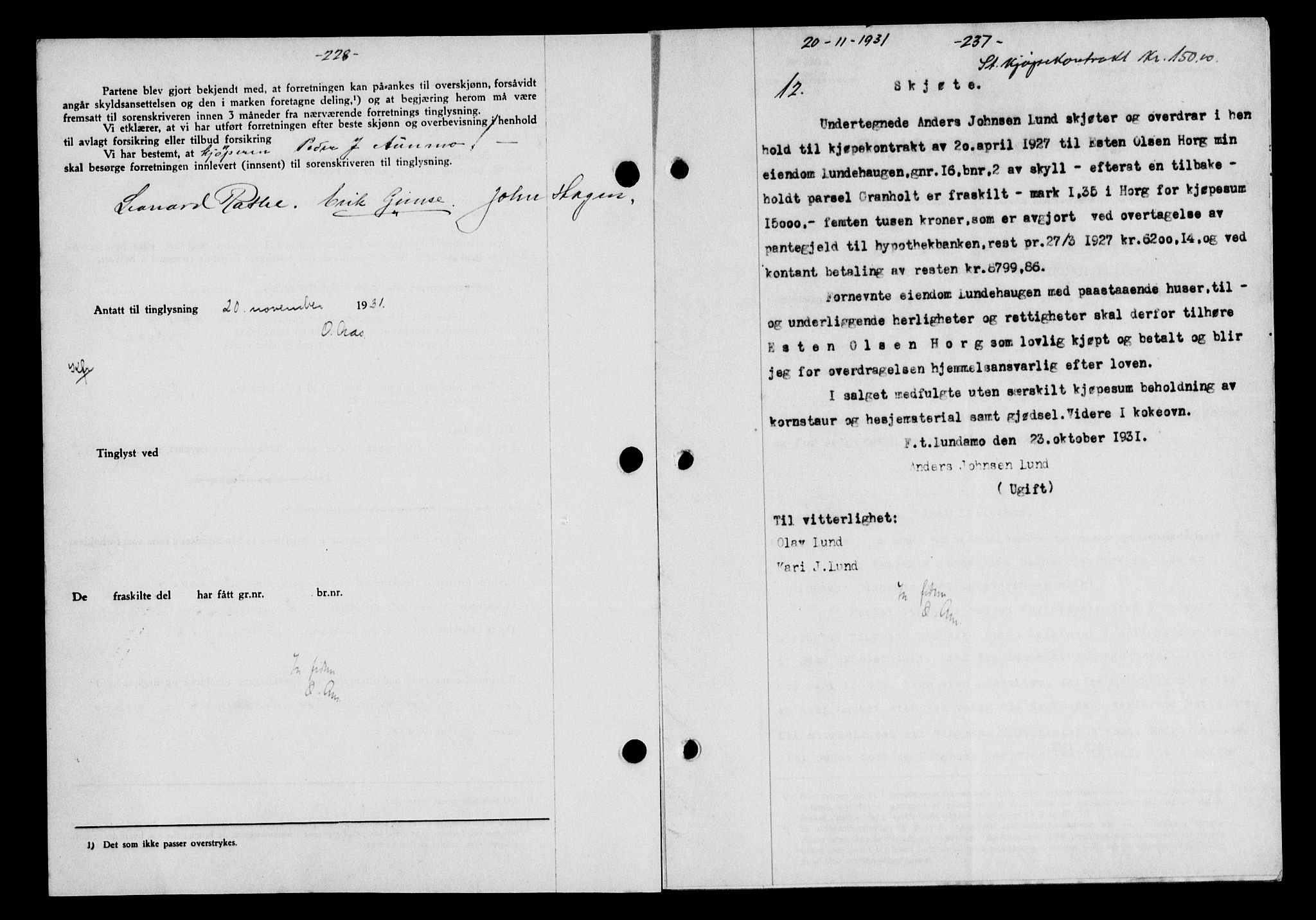 Gauldal sorenskriveri, AV/SAT-A-0014/1/2/2C/L0041: Mortgage book no. 42-43, 1930-1931, Deed date: 20.11.1937