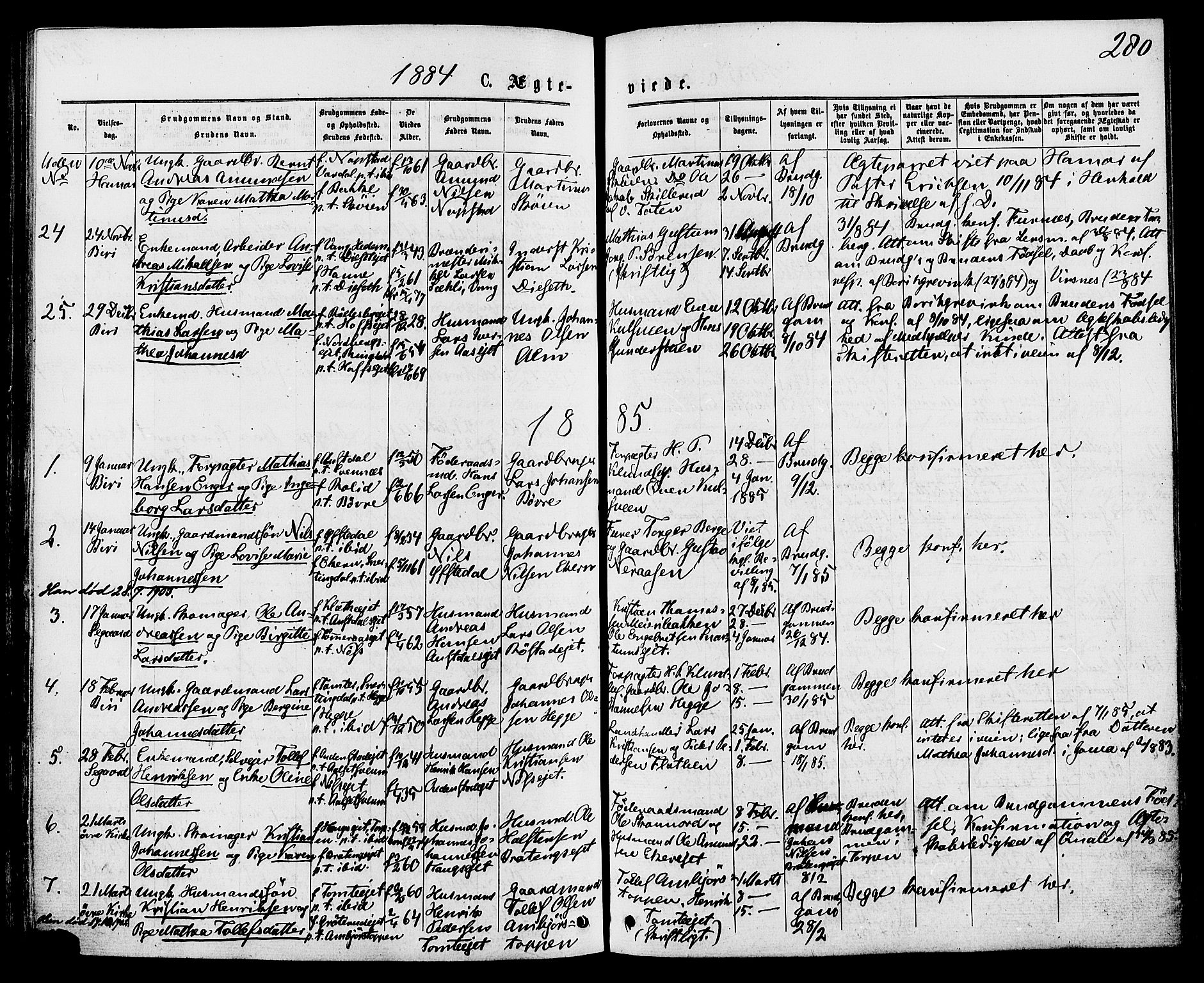 Biri prestekontor, SAH/PREST-096/H/Ha/Haa/L0006: Parish register (official) no. 6, 1877-1886, p. 280