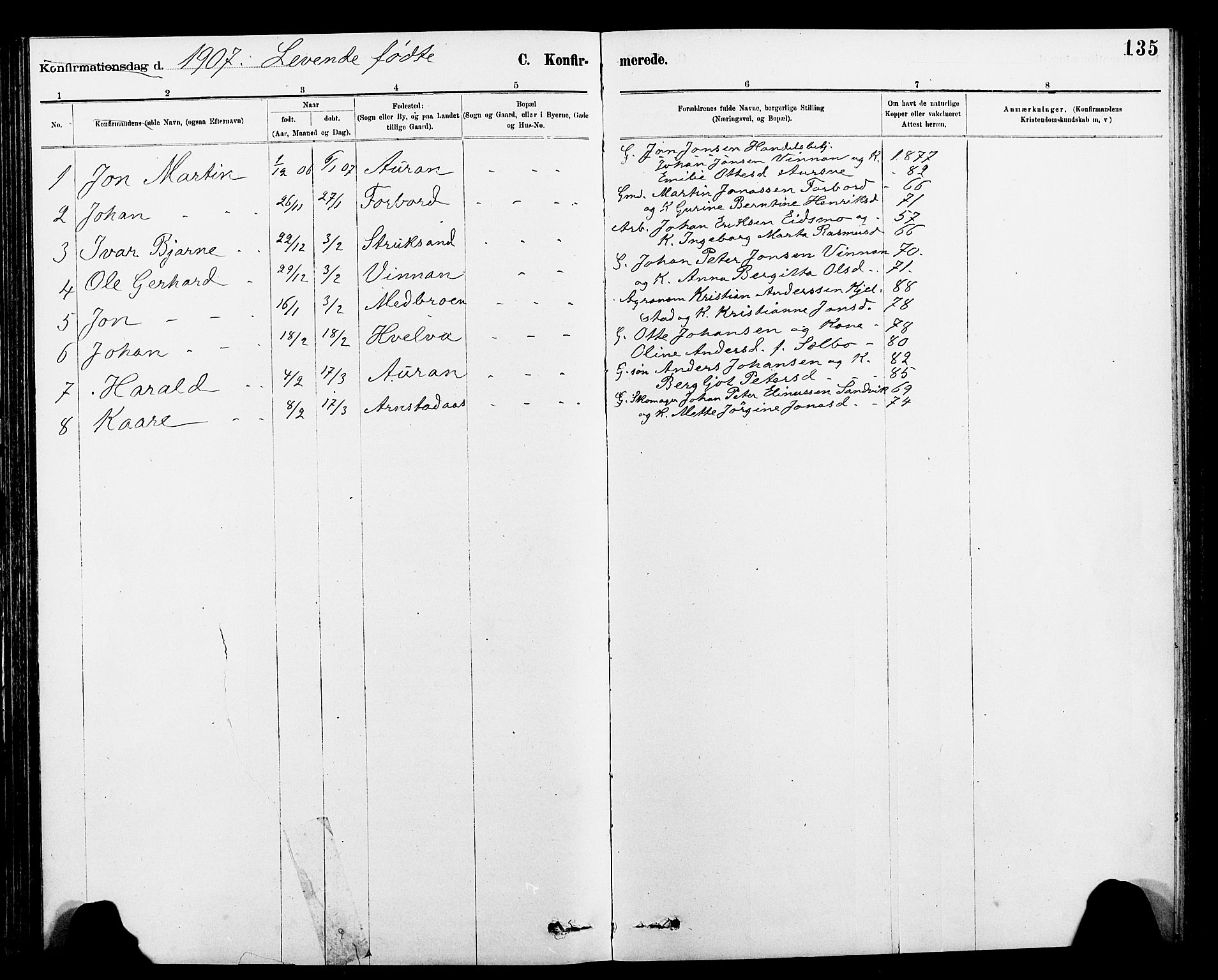 Ministerialprotokoller, klokkerbøker og fødselsregistre - Nord-Trøndelag, SAT/A-1458/712/L0103: Parish register (copy) no. 712C01, 1878-1917, p. 135