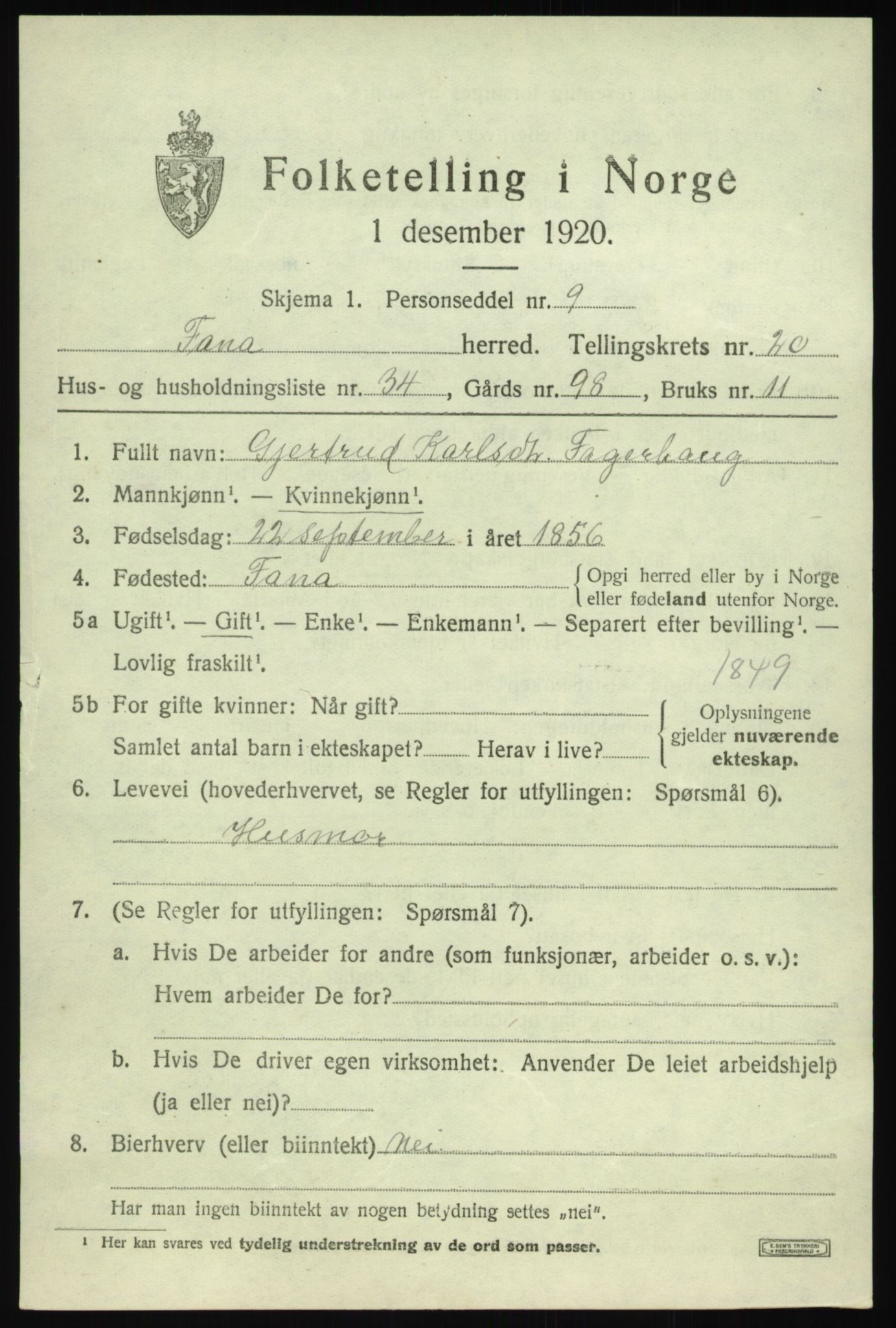 SAB, 1920 census for Fana, 1920, p. 24463