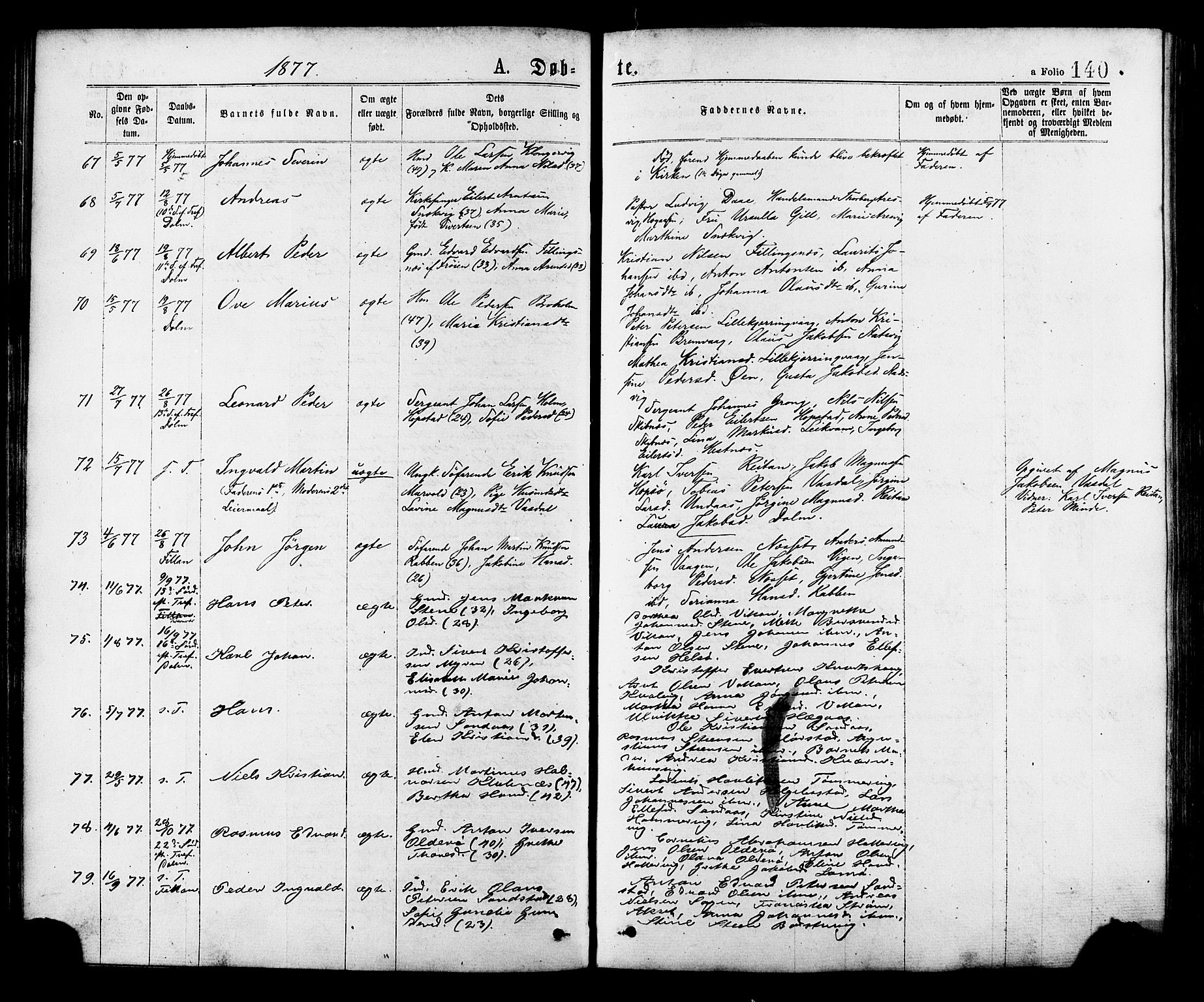 Ministerialprotokoller, klokkerbøker og fødselsregistre - Sør-Trøndelag, AV/SAT-A-1456/634/L0532: Parish register (official) no. 634A08, 1871-1881, p. 140