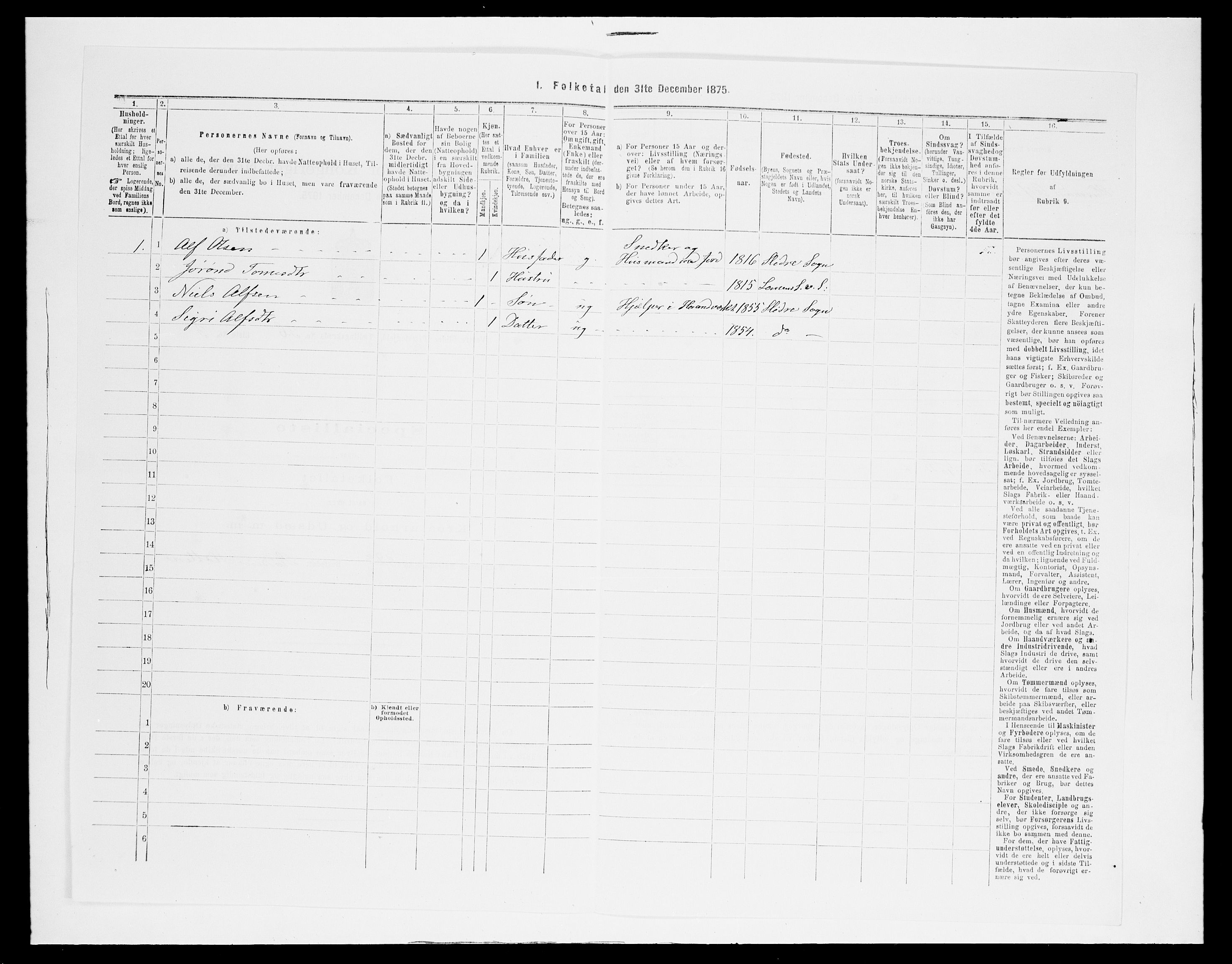 SAH, 1875 census for 0543P Vestre Slidre, 1875, p. 327