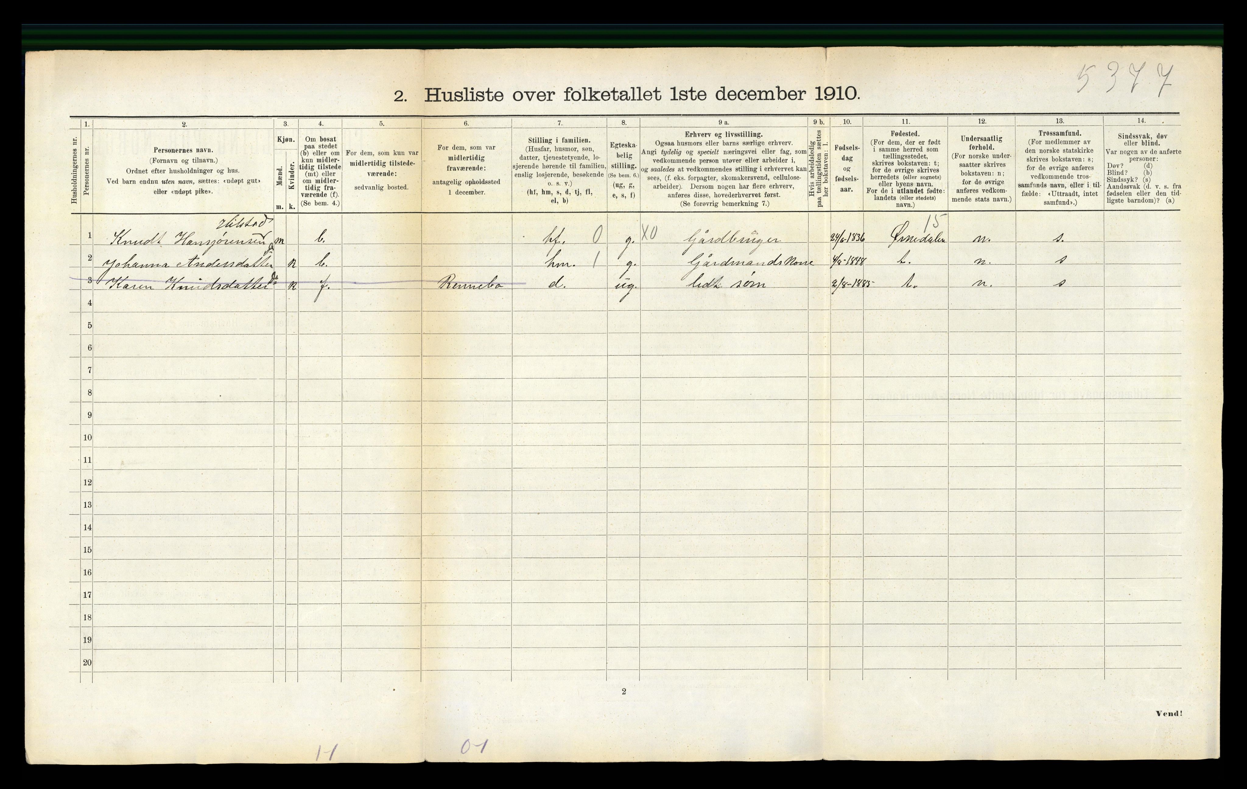 RA, 1910 census for Meldal, 1910, p. 836