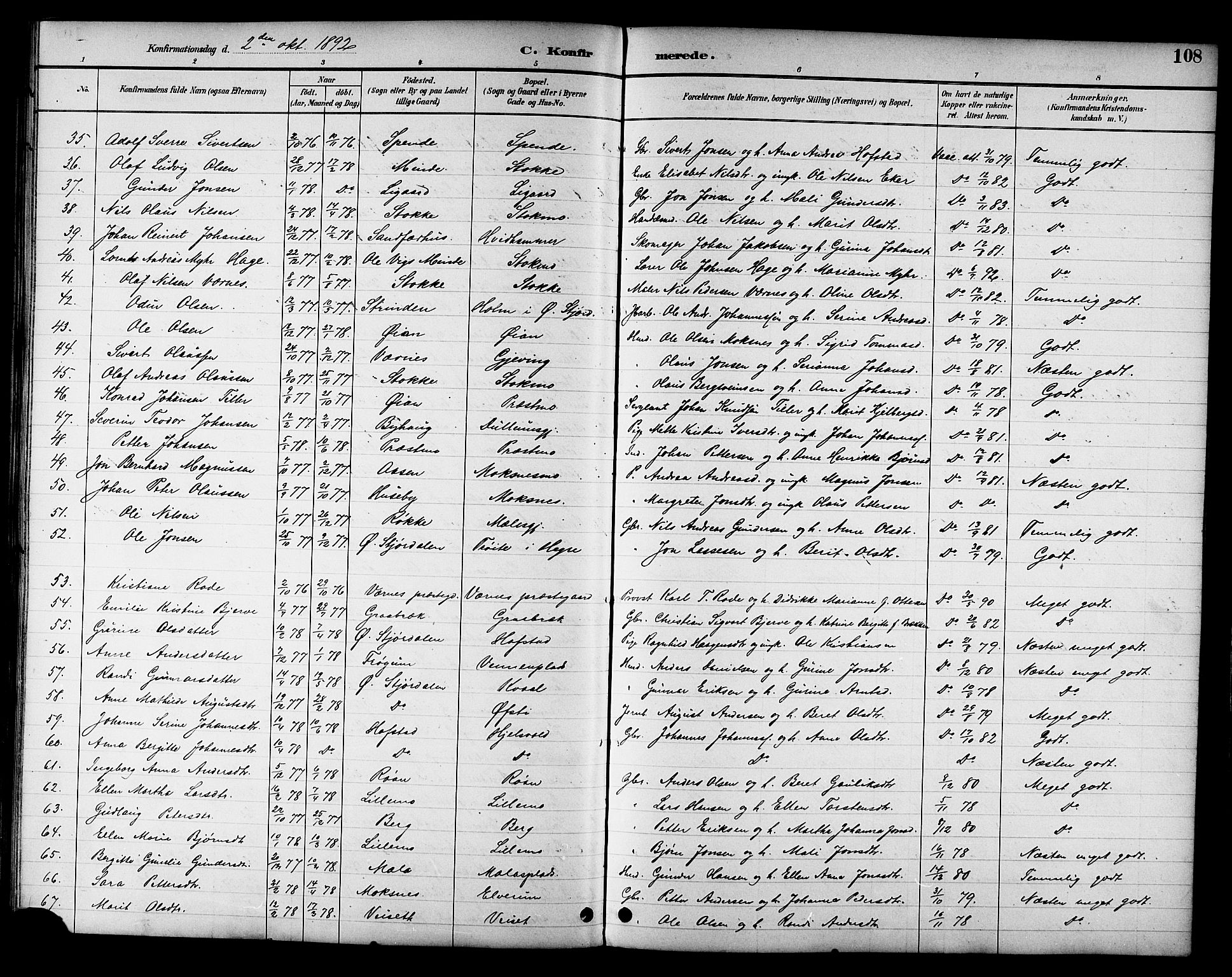 Ministerialprotokoller, klokkerbøker og fødselsregistre - Nord-Trøndelag, SAT/A-1458/709/L0087: Parish register (copy) no. 709C01, 1892-1913, p. 108