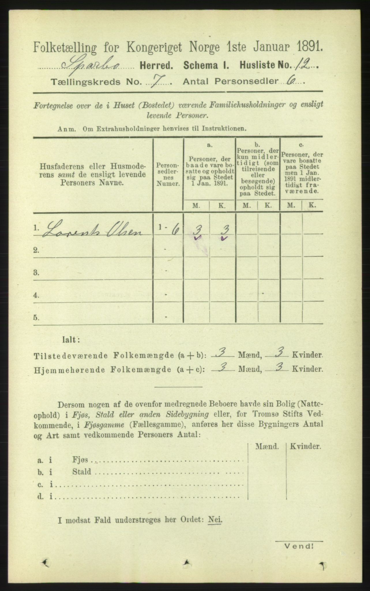 RA, 1891 census for 1731 Sparbu, 1891, p. 2347