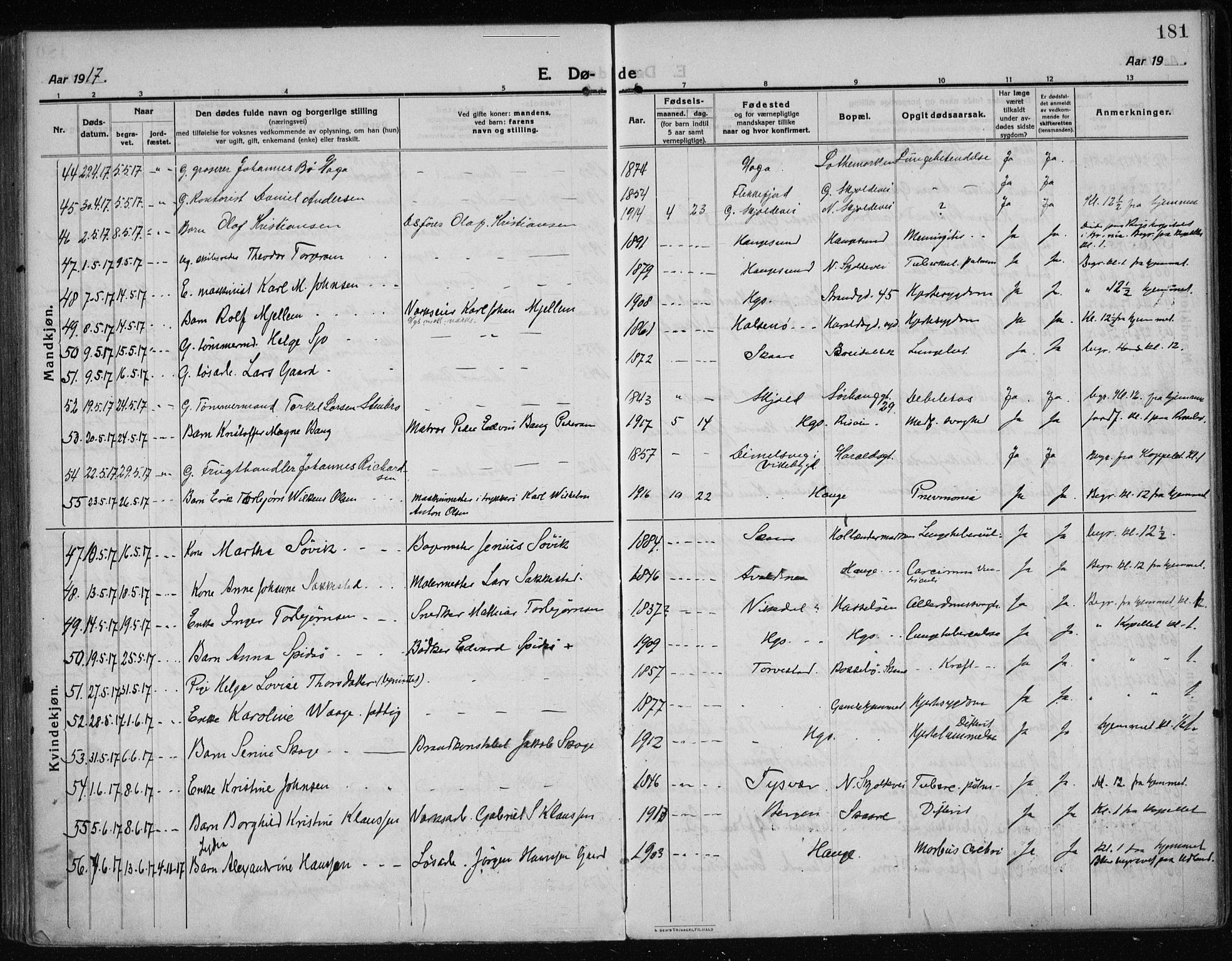 Haugesund sokneprestkontor, AV/SAST-A -101863/H/Ha/Haa/L0009: Parish register (official) no. A 9, 1914-1929, p. 181