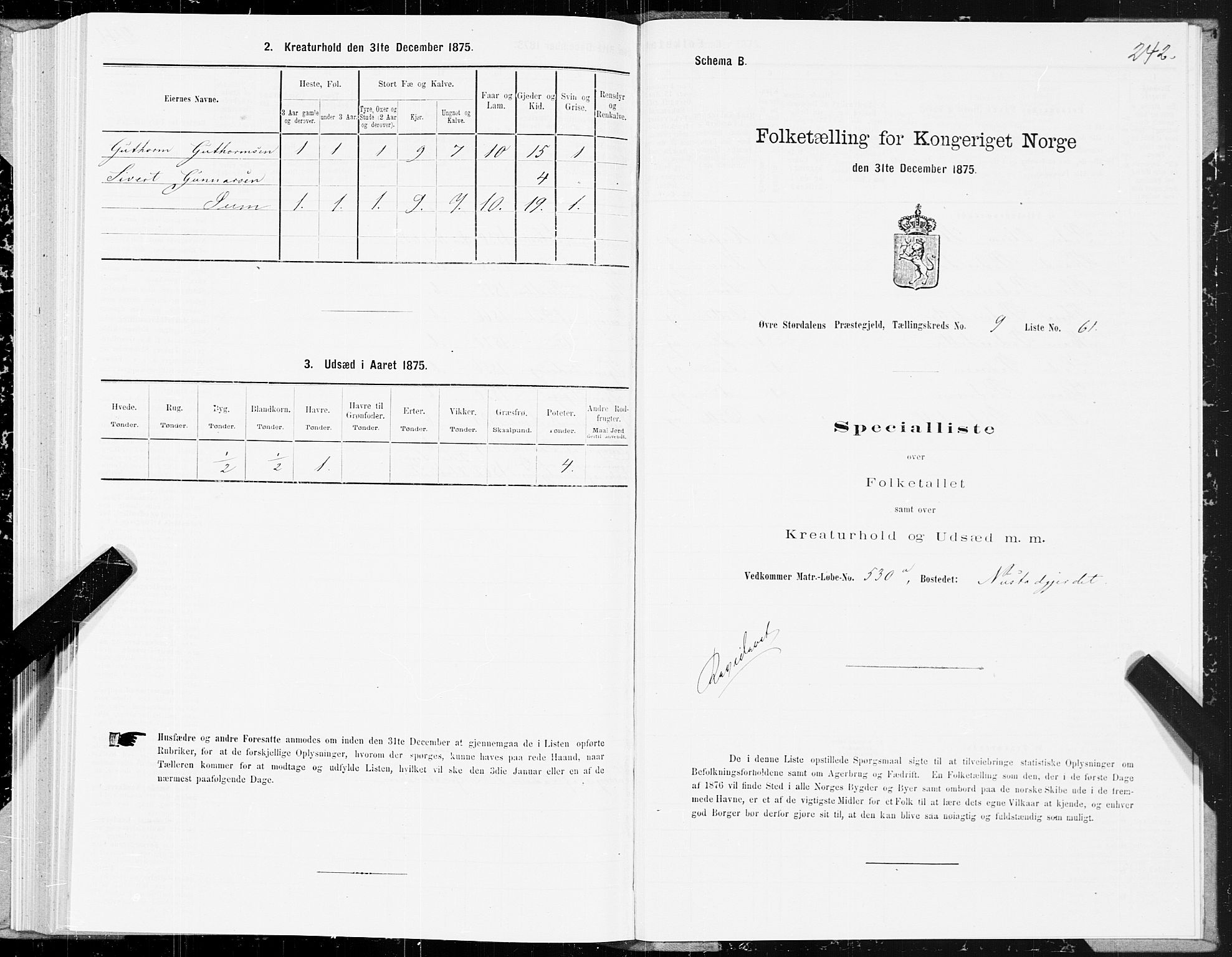 SAT, 1875 census for 1711P Øvre Stjørdal, 1875, p. 5242