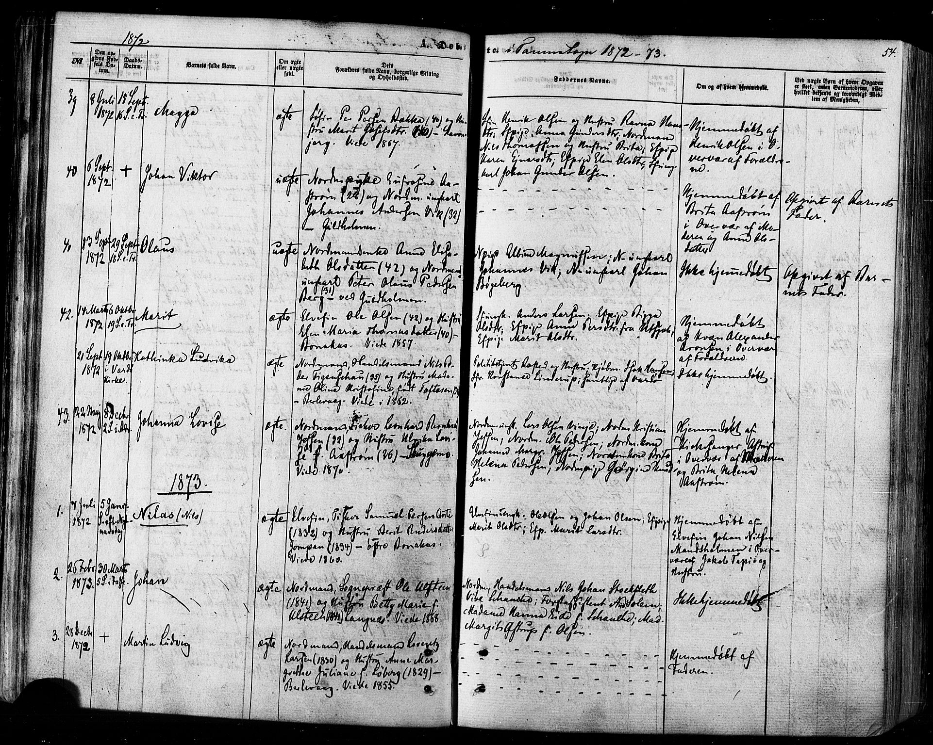 Tana sokneprestkontor, SATØ/S-1334/H/Ha/L0002kirke: Parish register (official) no. 2 /1, 1861-1877, p. 54