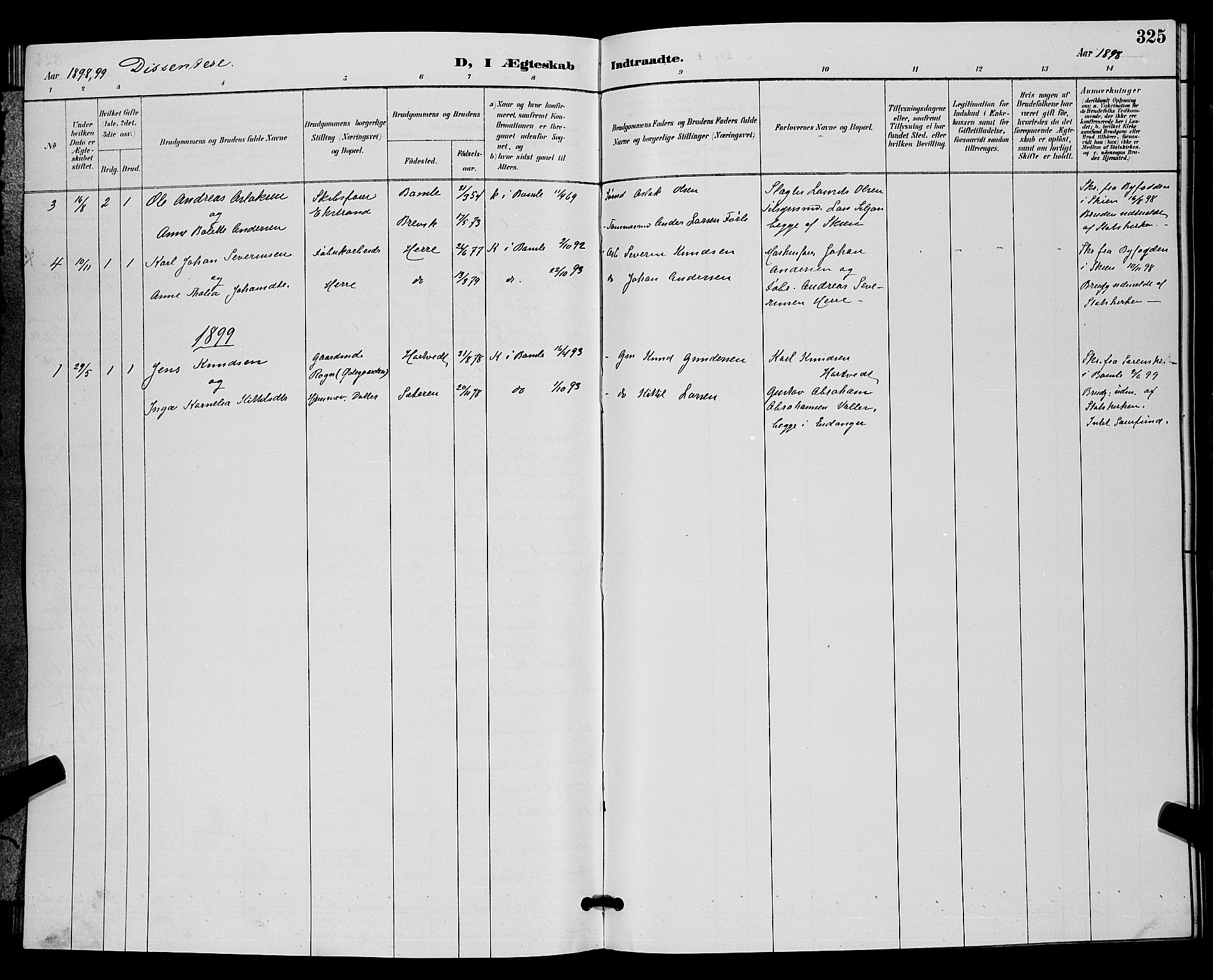 Bamble kirkebøker, SAKO/A-253/G/Ga/L0009: Parish register (copy) no. I 9, 1888-1900, p. 325