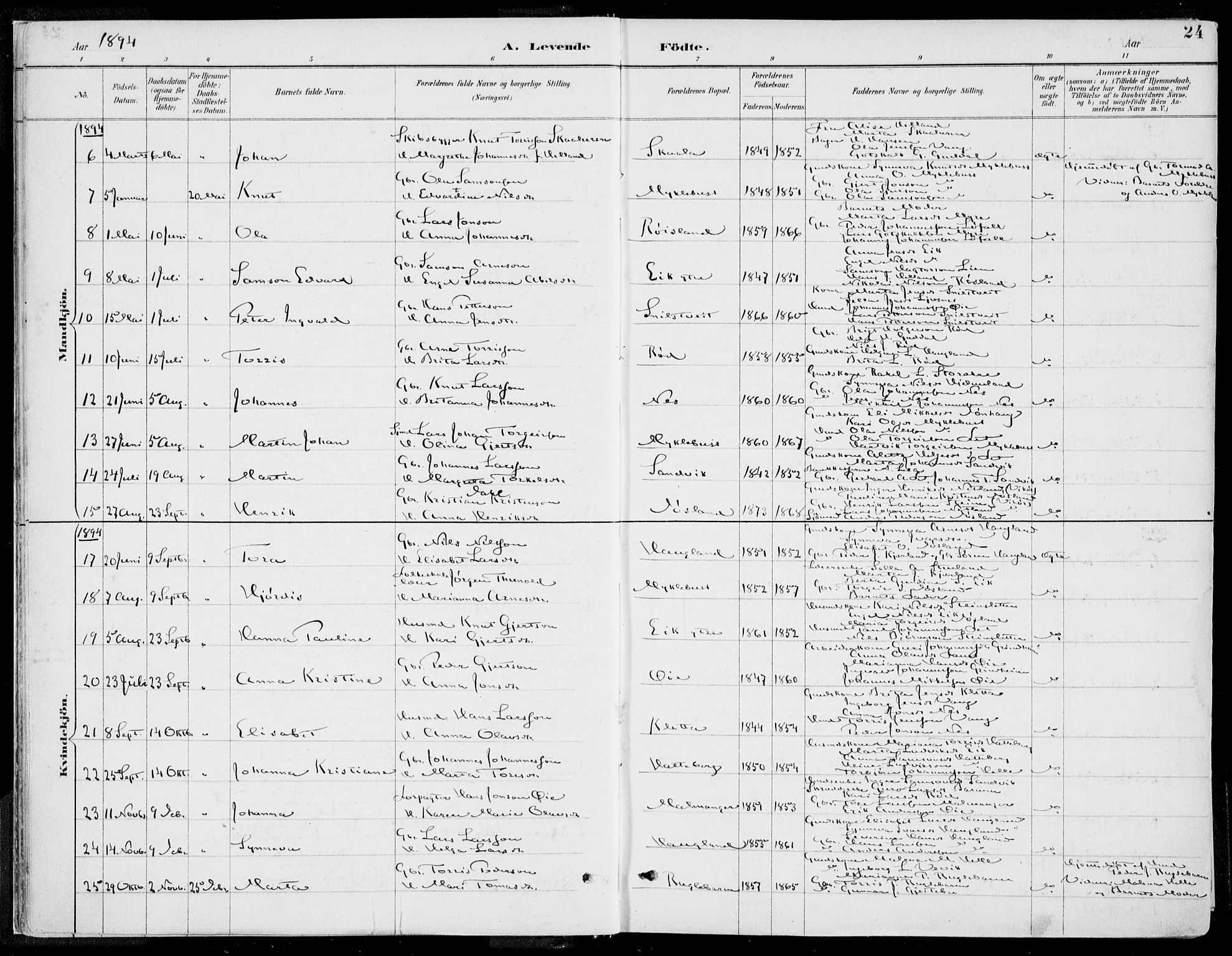 Kvinnherad sokneprestembete, SAB/A-76401/H/Haa: Parish register (official) no. B  1, 1887-1921, p. 24