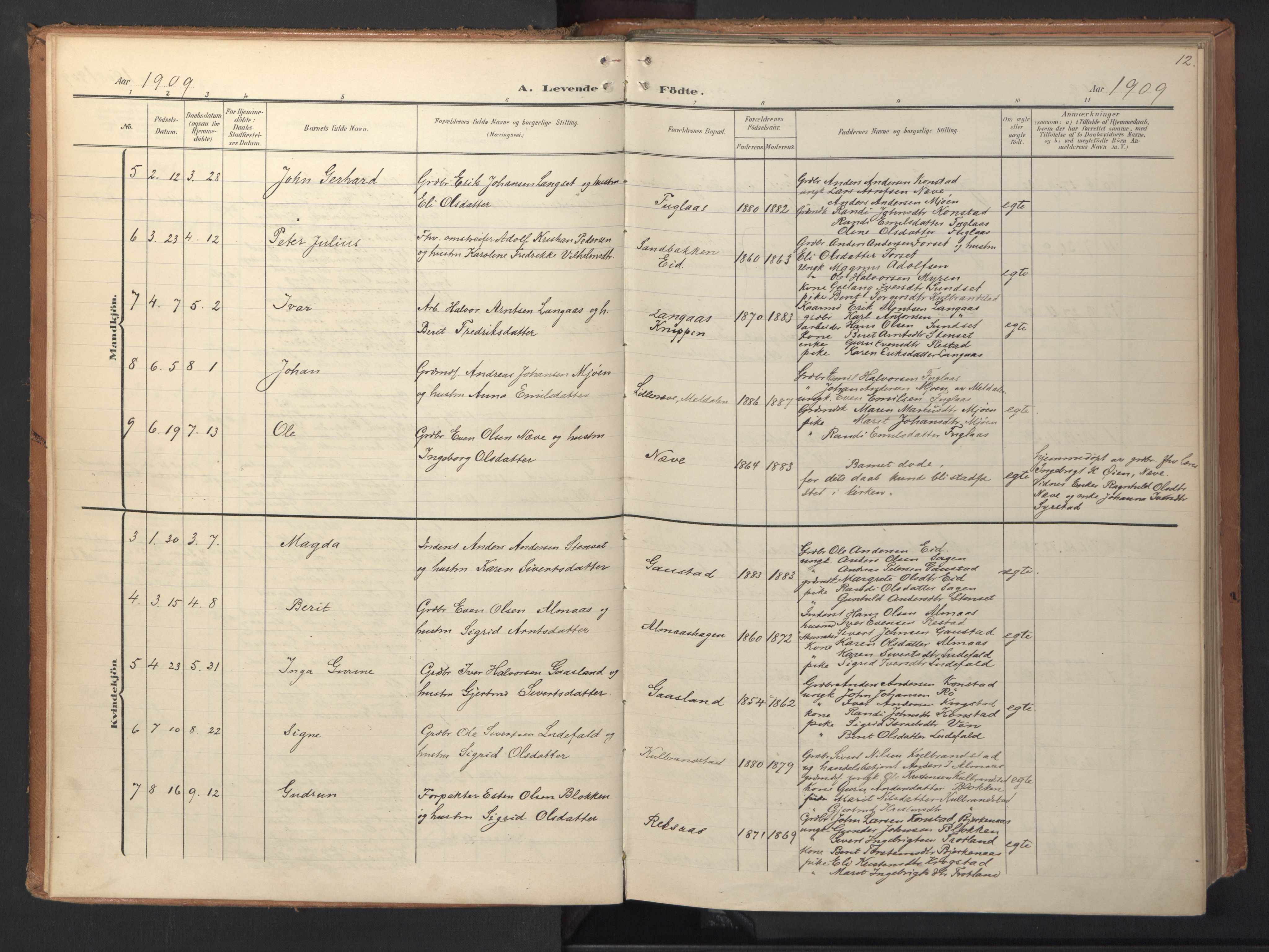 Ministerialprotokoller, klokkerbøker og fødselsregistre - Sør-Trøndelag, SAT/A-1456/694/L1128: Parish register (official) no. 694A02, 1906-1931, p. 12