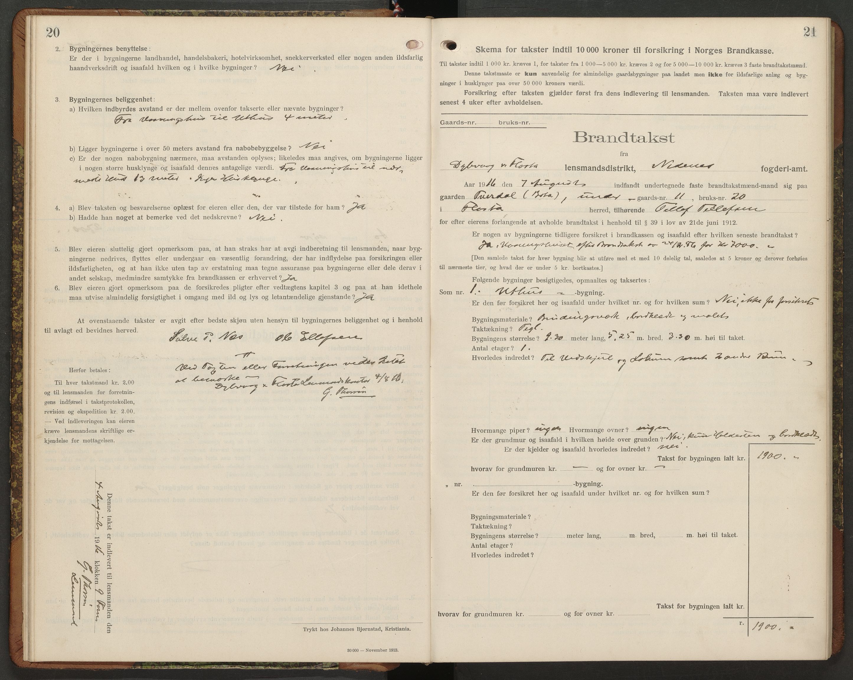 Norges Brannkasse Dypvåg og Flosta, AV/SAK-2241-0008/F/Fa/L0007: Branntakstprotokoll nr. 7 med gårdsnavnregister, 1916-1927