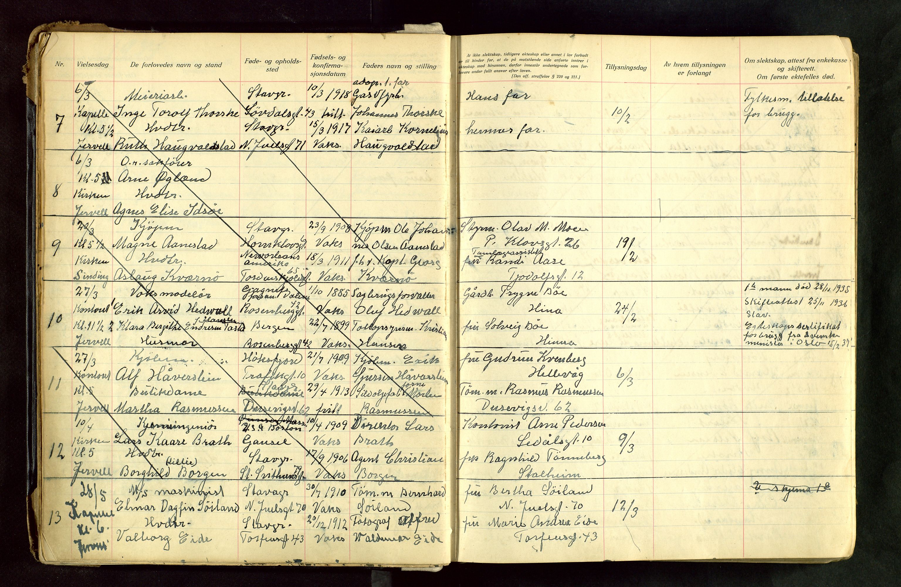 Domkirken sokneprestkontor, AV/SAST-A-101812/001/70/705BA/L0008: Banns register no. 8, 1936-1956