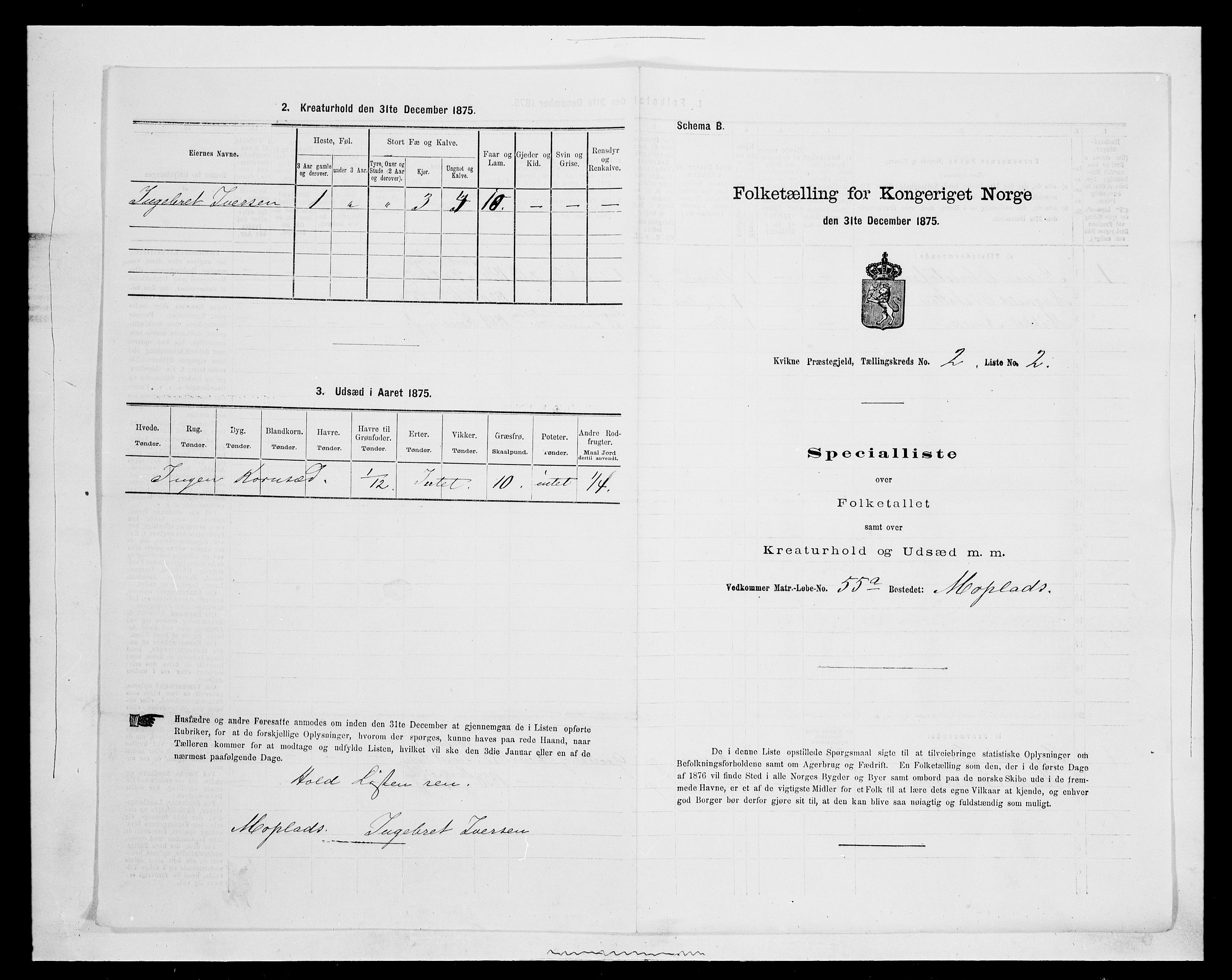 SAH, 1875 census for 0440P Kvikne, 1875, p. 131