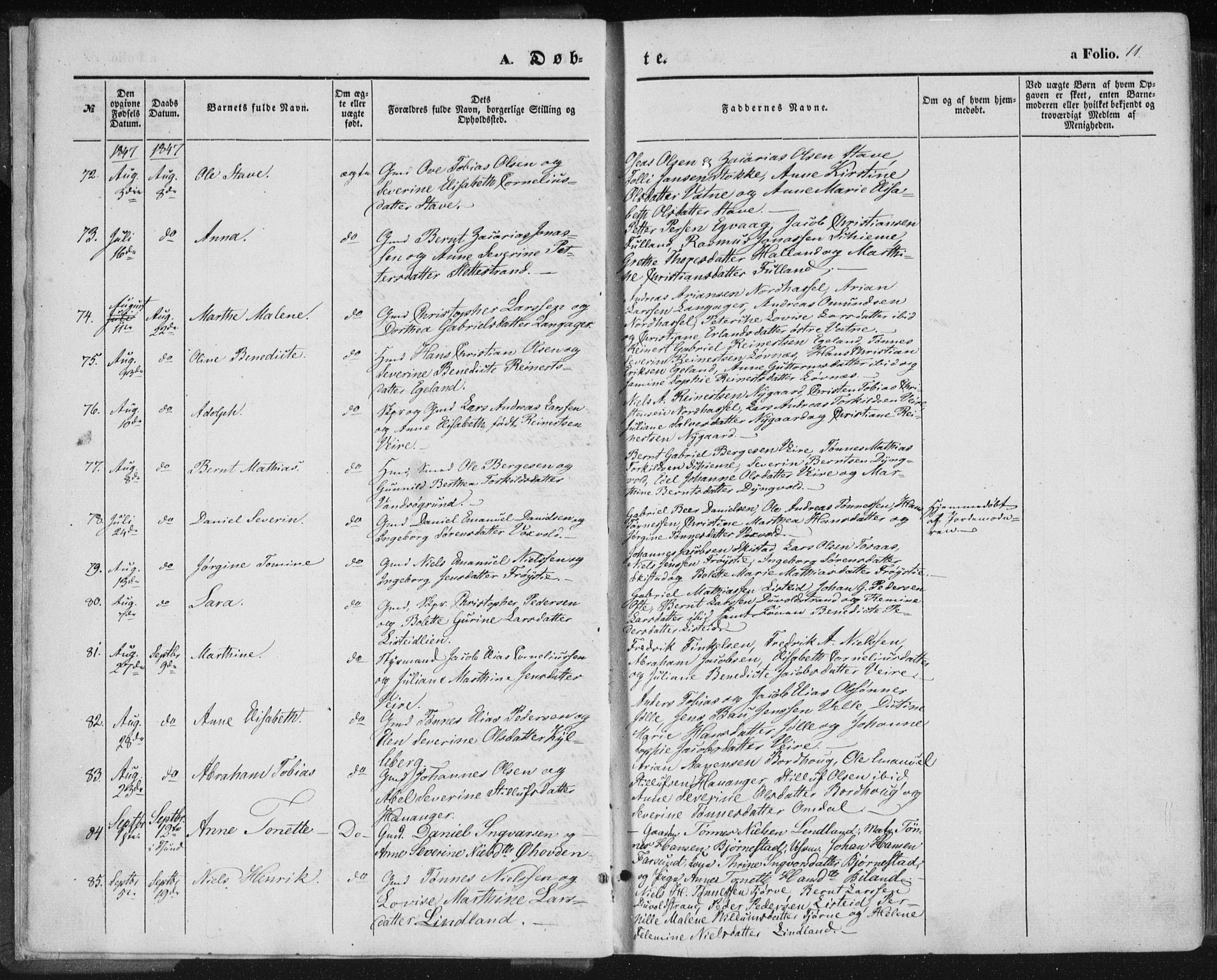 Lista sokneprestkontor, AV/SAK-1111-0027/F/Fa/L0010: Parish register (official) no. A 10, 1846-1861, p. 11