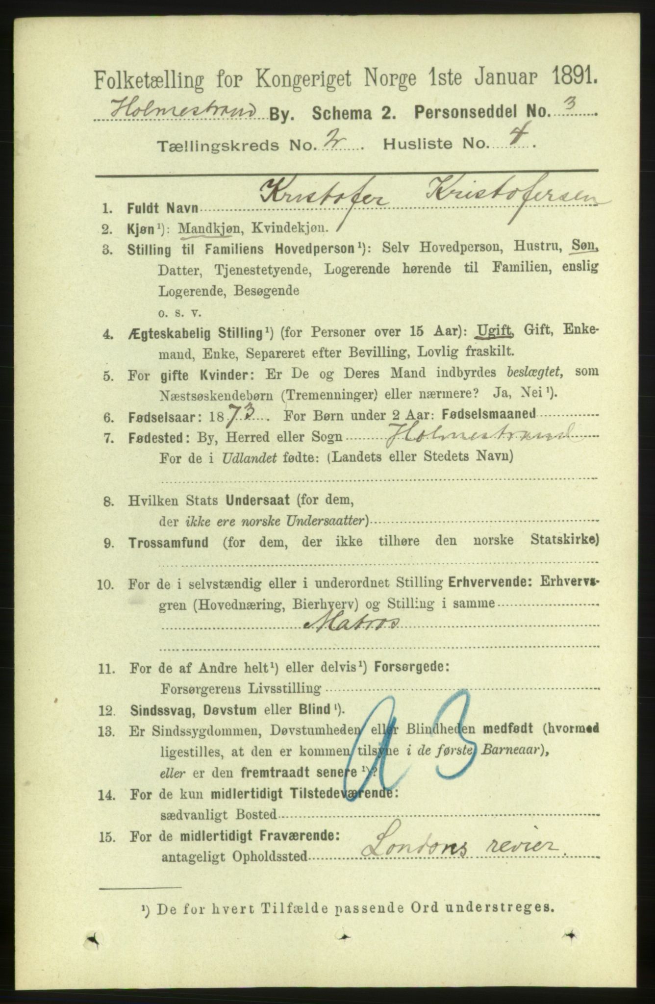 RA, 1891 census for 0702 Holmestrand, 1891, p. 1080