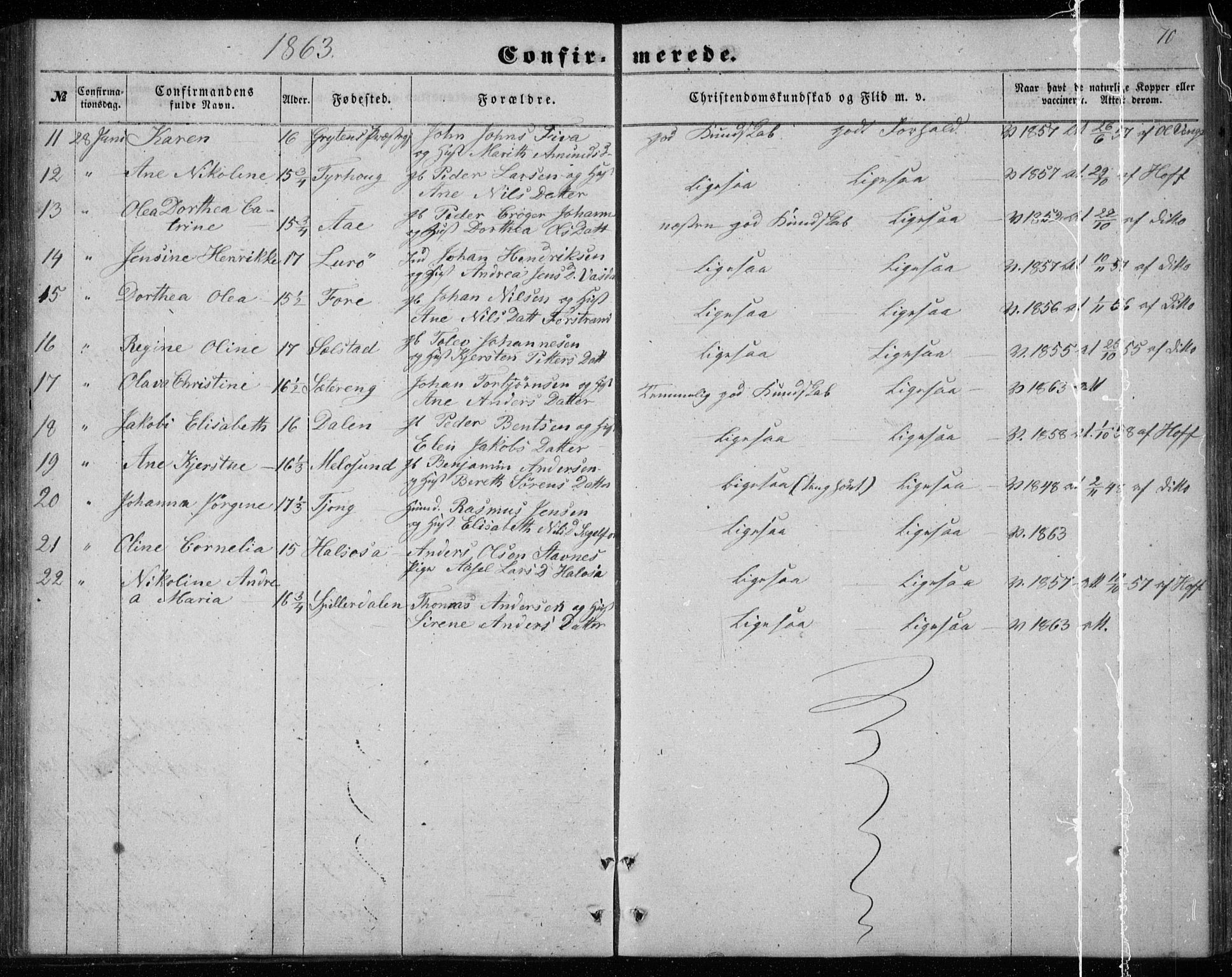 Ministerialprotokoller, klokkerbøker og fødselsregistre - Nordland, SAT/A-1459/843/L0633: Parish register (copy) no. 843C02, 1853-1873, p. 70