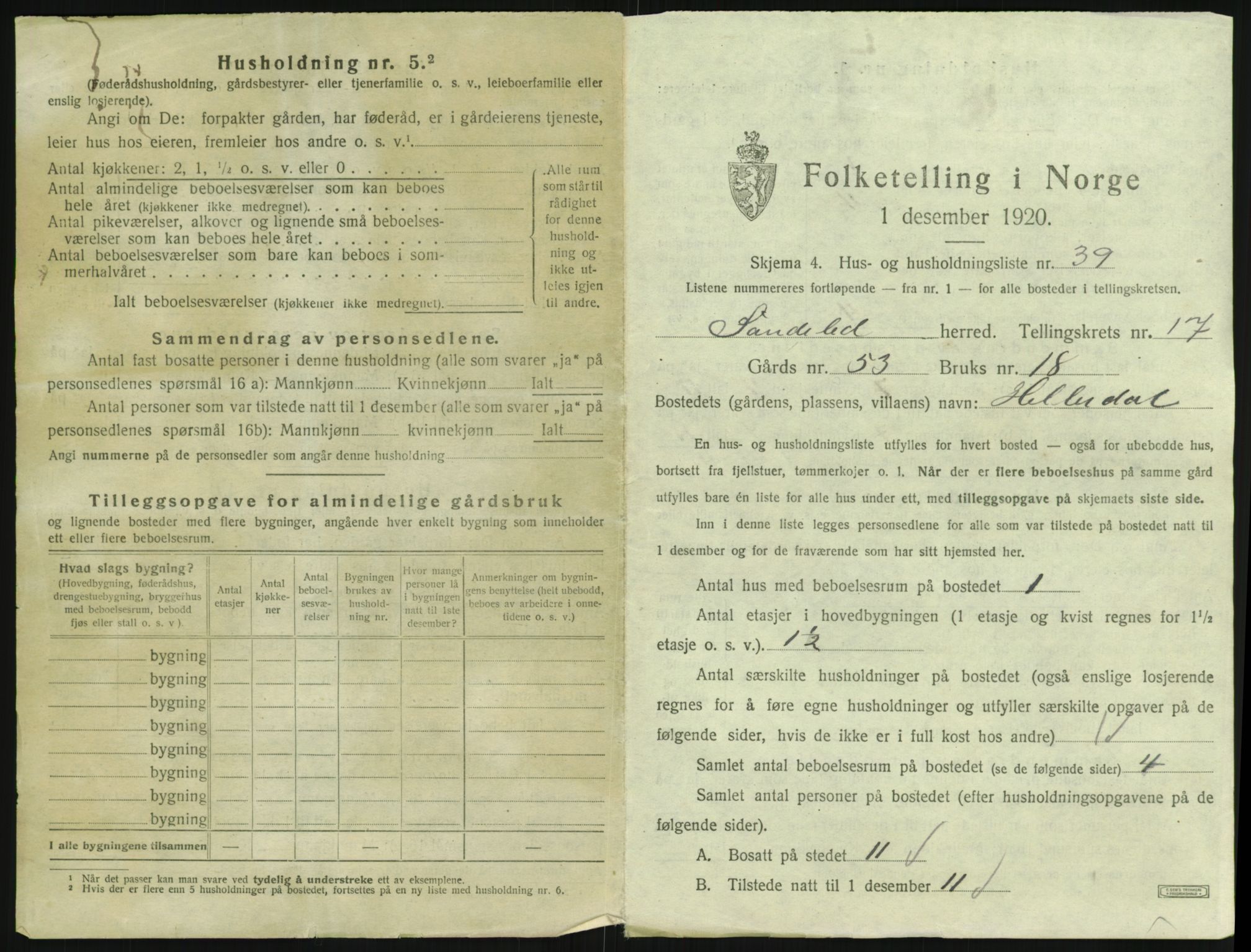 SAK, 1920 census for Søndeled, 1920, p. 1337