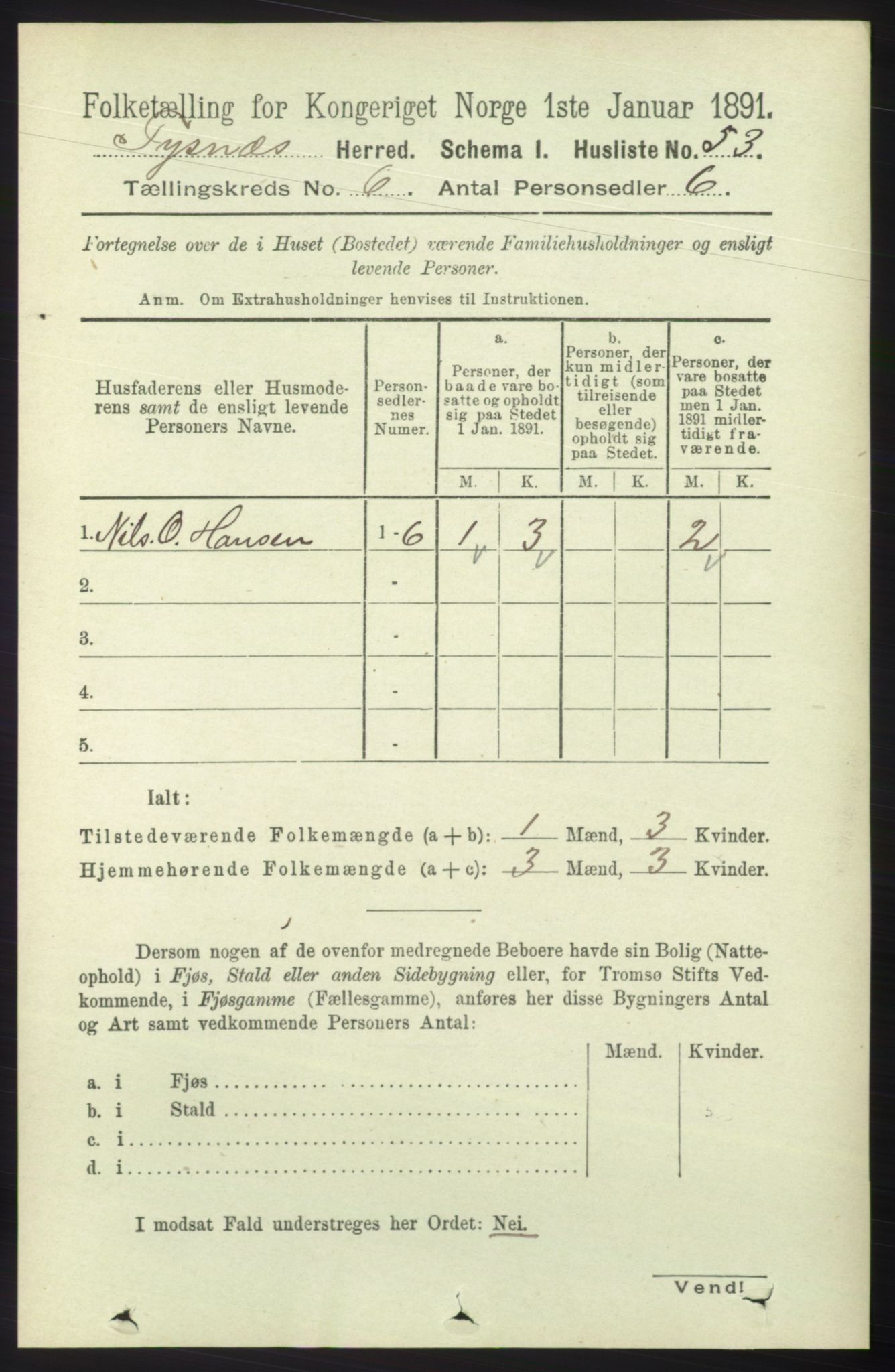 RA, 1891 census for 1223 Tysnes, 1891, p. 2352