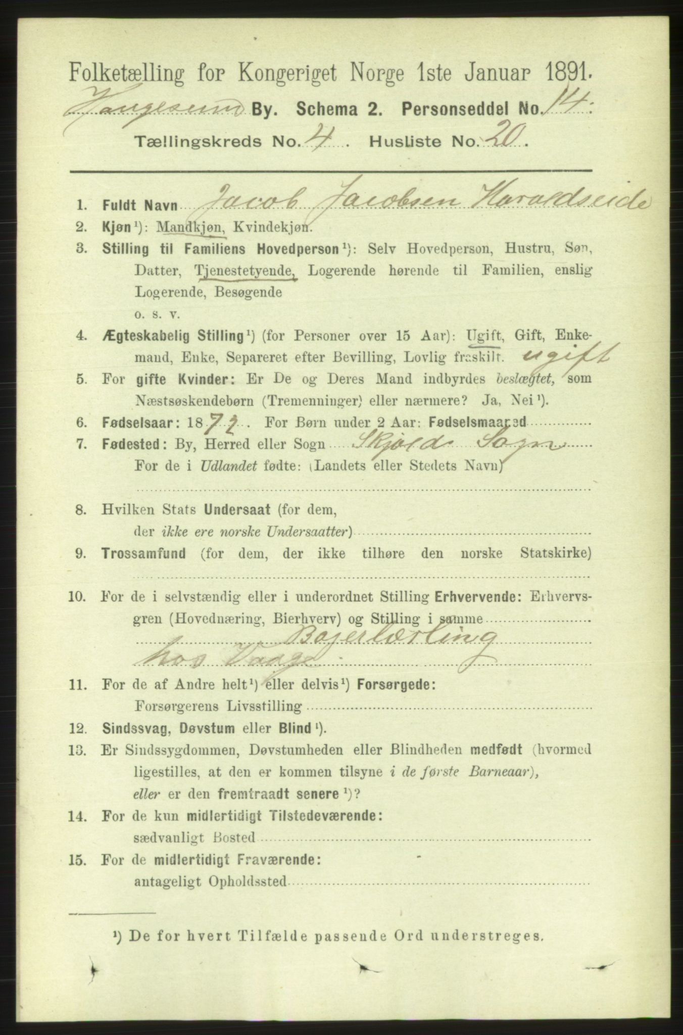 RA, 1891 census for 1106 Haugesund, 1891, p. 1402