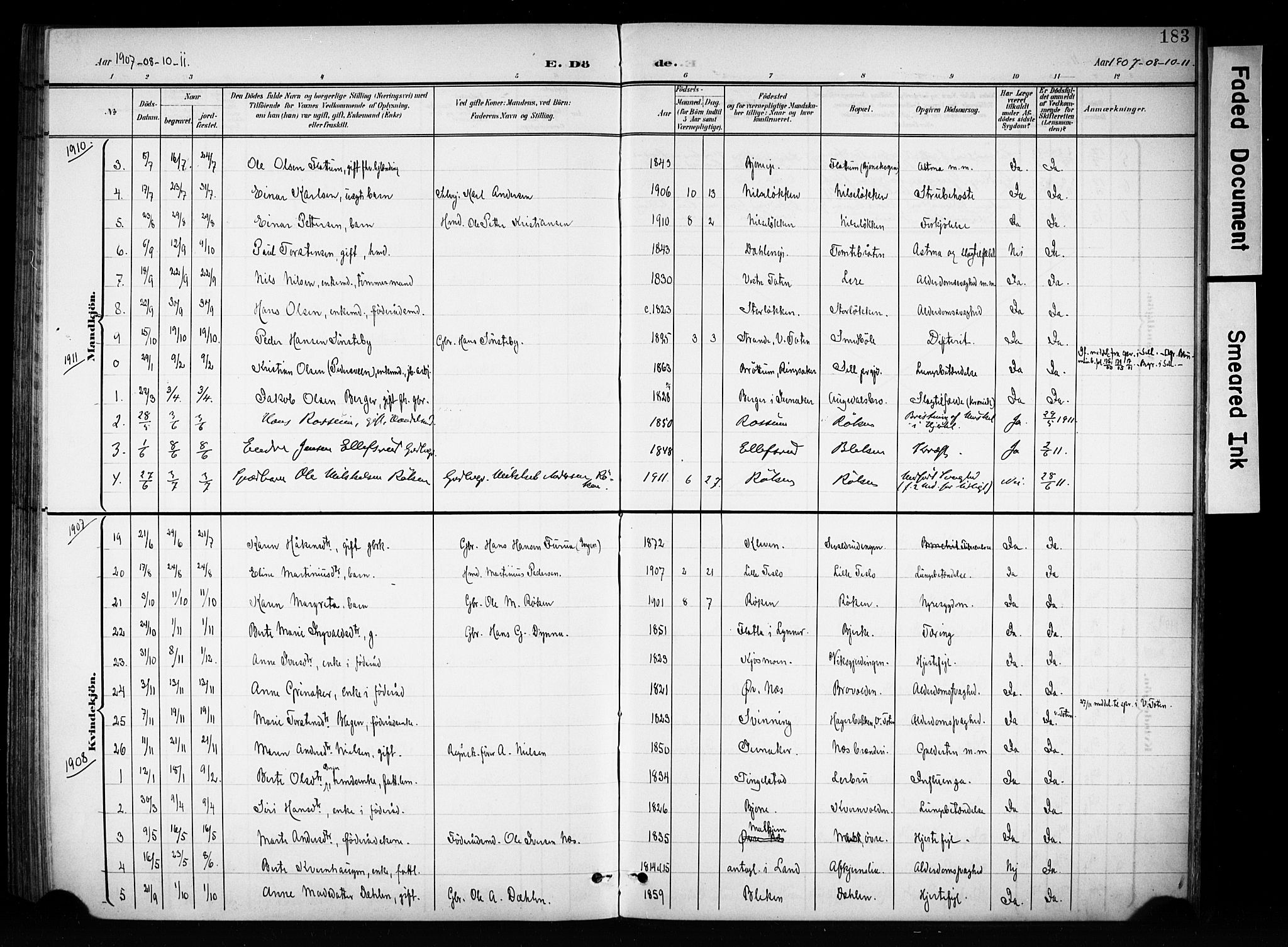 Brandbu prestekontor, AV/SAH-PREST-114/H/Ha/Haa/L0001: Parish register (official) no. 1, 1900-1912, p. 183