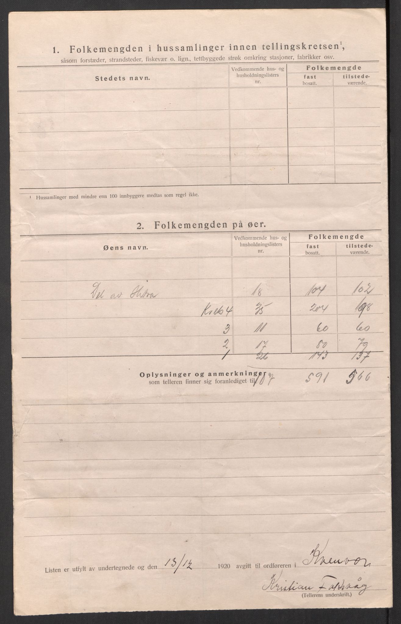 SAT, 1920 census for Kvenvær, 1920, p. 20