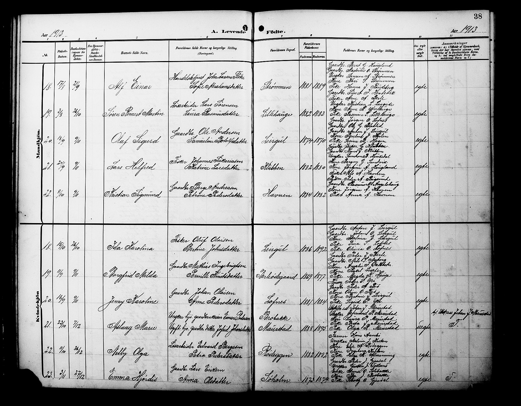 Davik sokneprestembete, SAB/A-79701/H/Hab/Habc/L0003: Parish register (copy) no. C 3, 1907-1929, p. 38