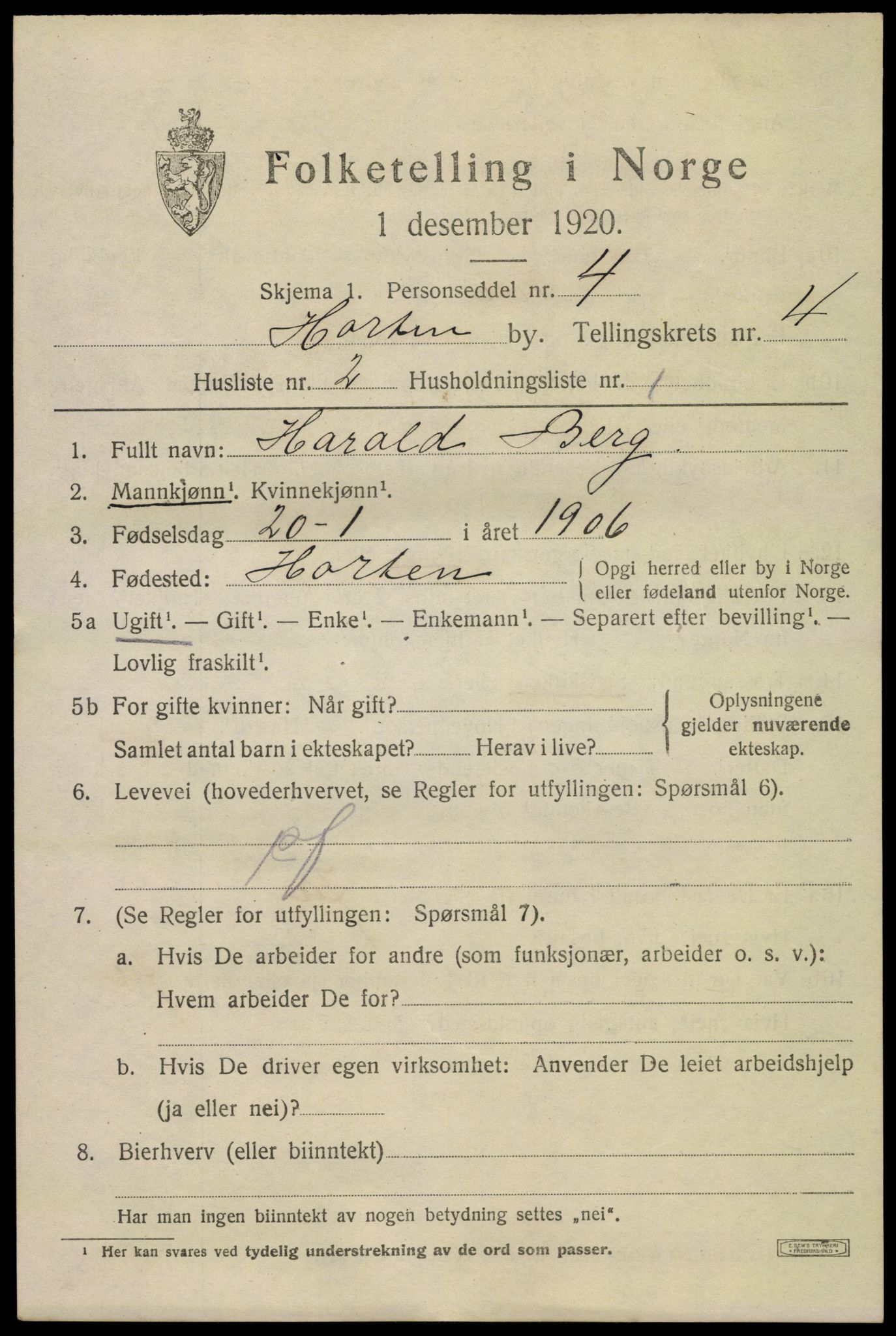 SAKO, 1920 census for Horten, 1920, p. 16277