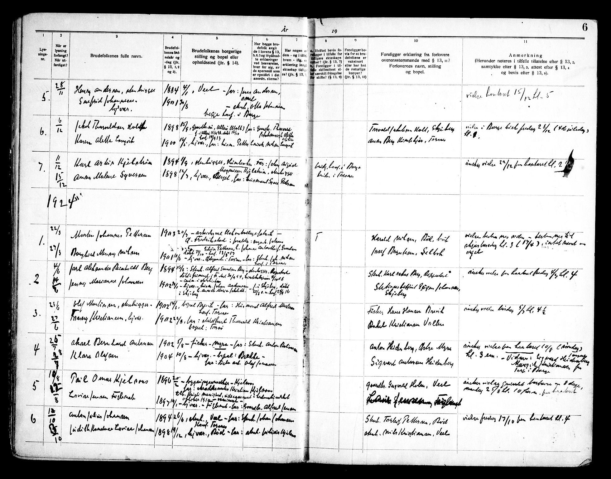 Borge prestekontor Kirkebøker, AV/SAO-A-10903/H/Hb/L0001: Banns register no. II 1, 1919-1966, p. 6