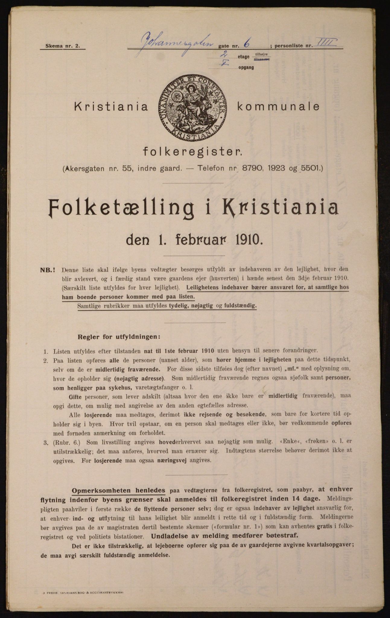 OBA, Municipal Census 1910 for Kristiania, 1910, p. 45852