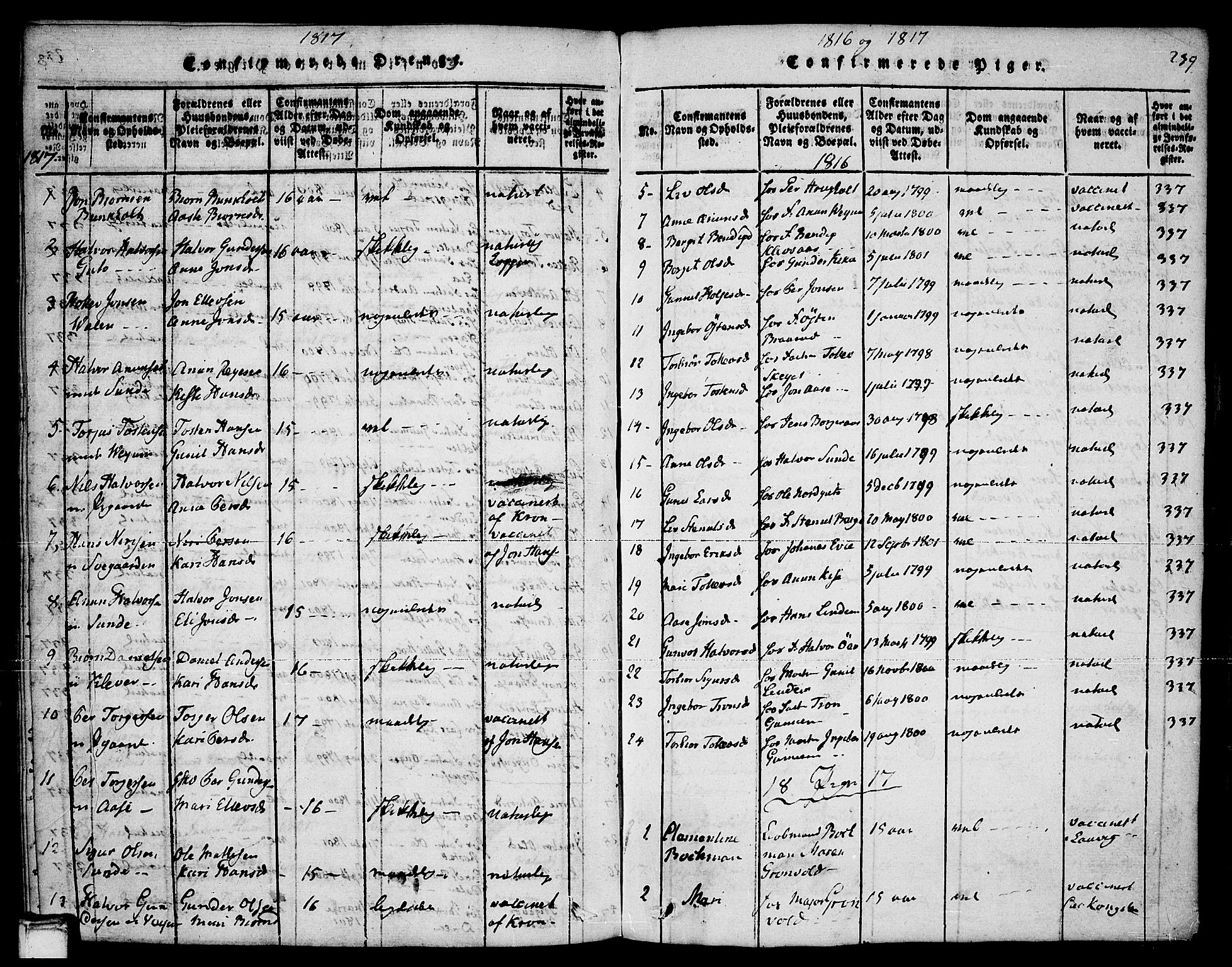 Sauherad kirkebøker, SAKO/A-298/F/Fa/L0005: Parish register (official) no. I 5, 1815-1829, p. 239