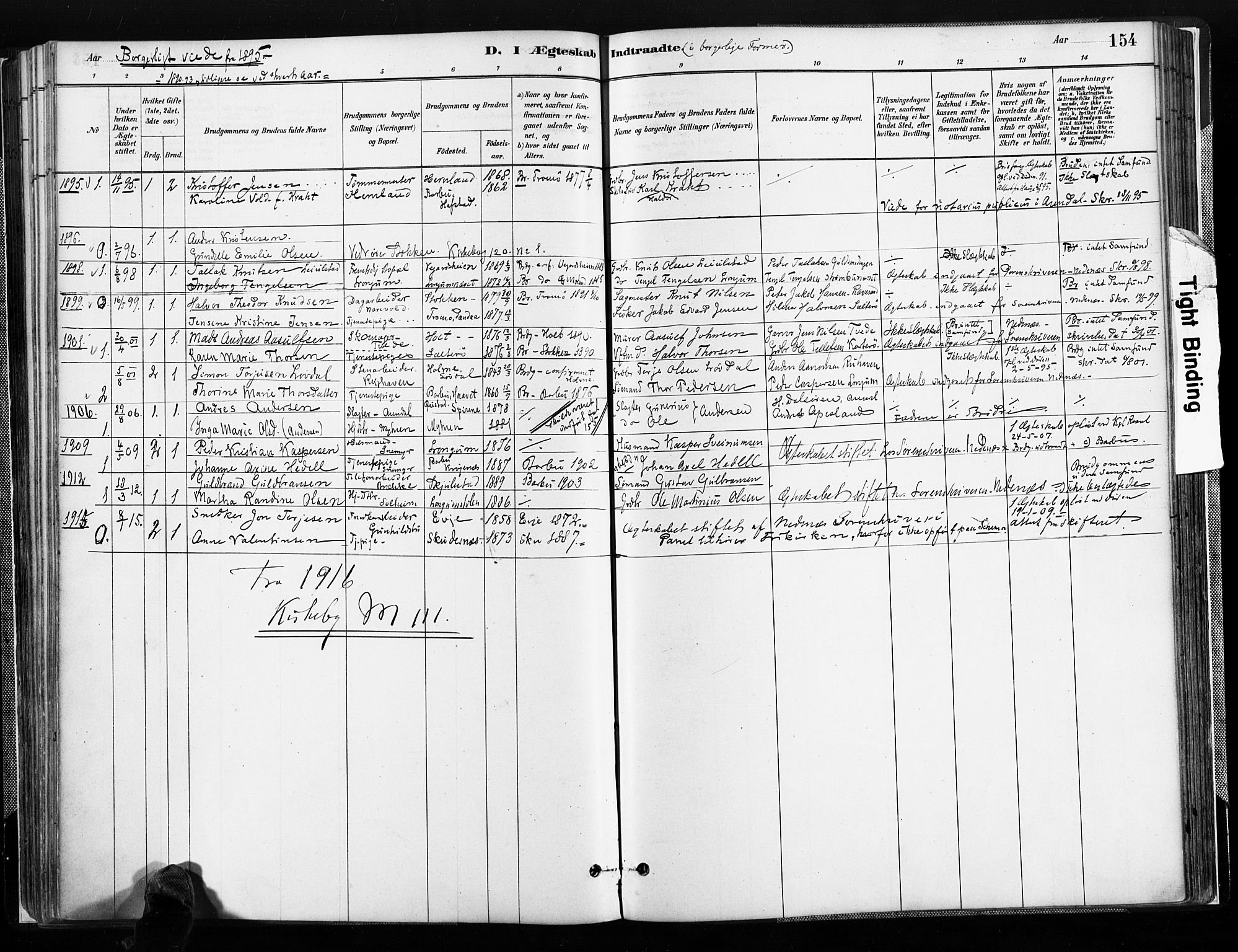 Austre Moland sokneprestkontor, SAK/1111-0001/F/Fa/Faa/L0010: Parish register (official) no. A 10, 1880-1904, p. 154