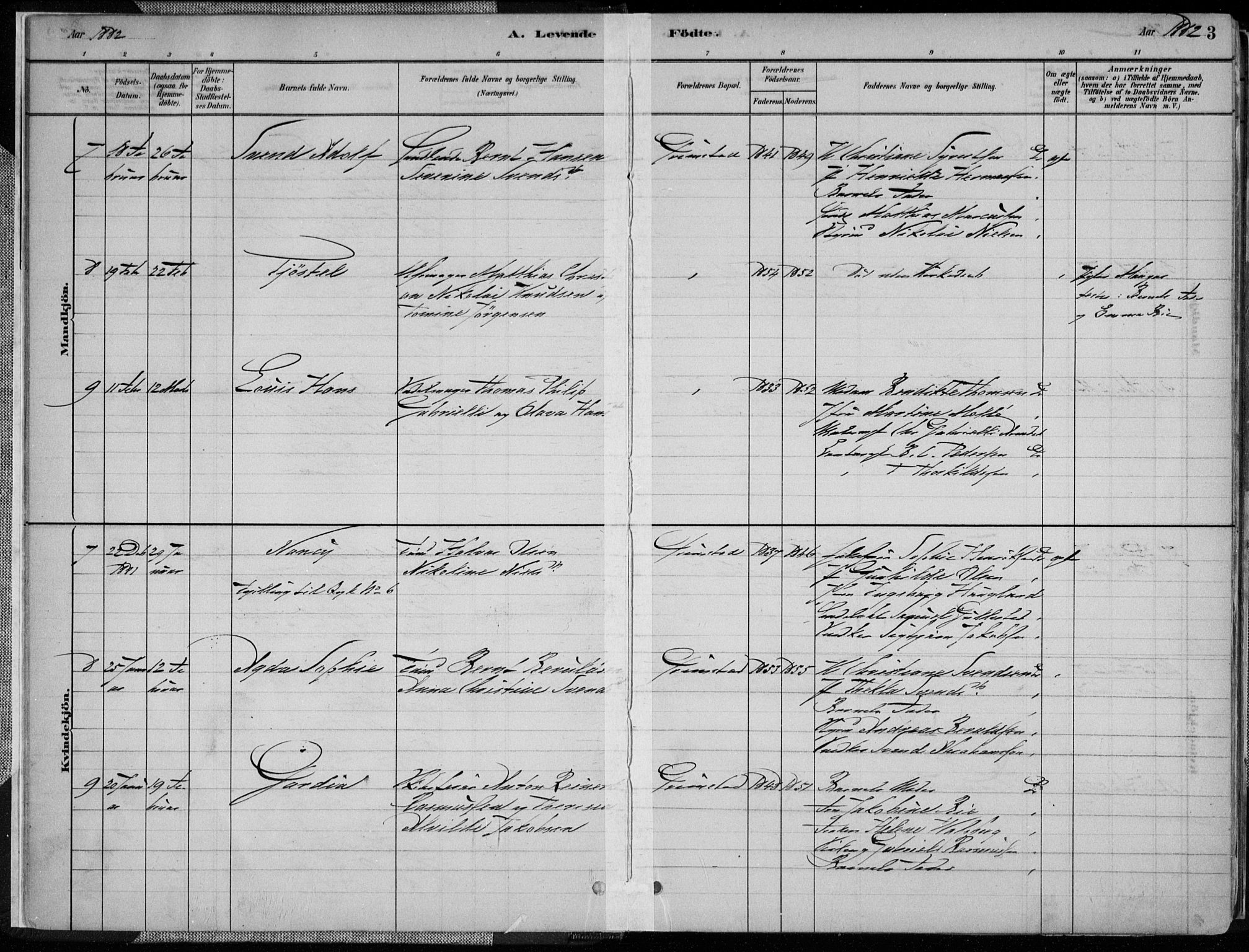 Grimstad sokneprestkontor, SAK/1111-0017/F/Fa/L0003: Parish register (official) no. A 2, 1882-1912, p. 3