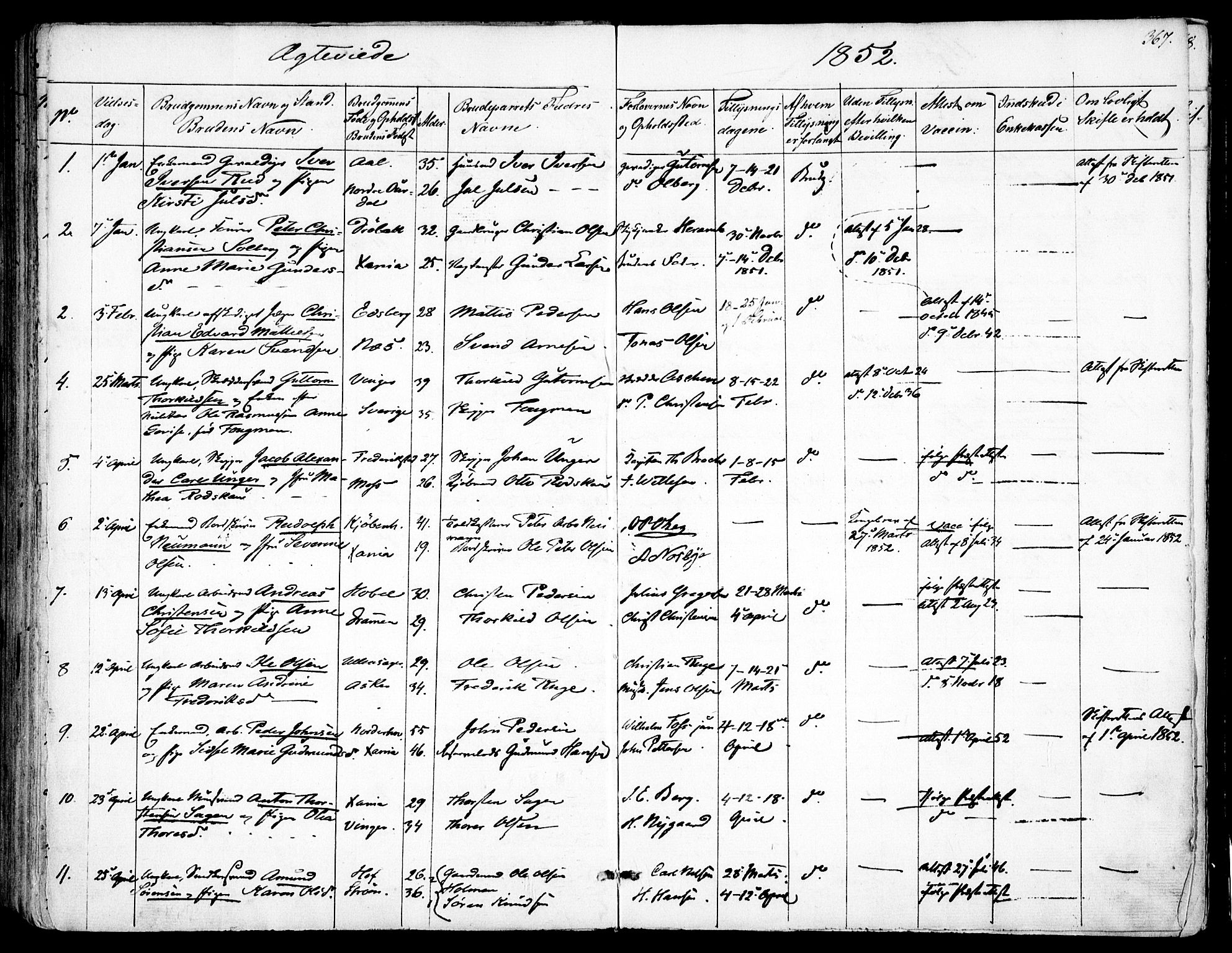 Garnisonsmenigheten Kirkebøker, SAO/A-10846/F/Fa/L0008: Parish register (official) no. 8, 1842-1859, p. 367