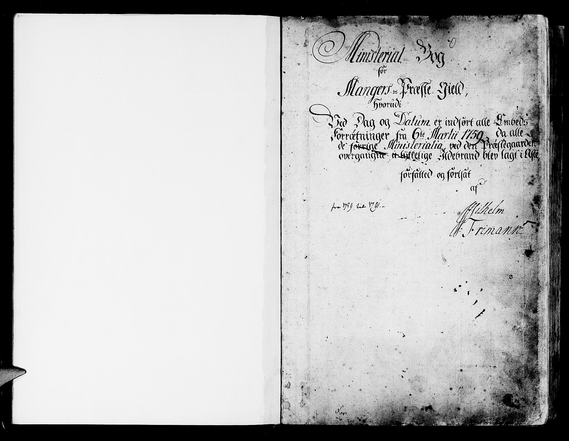 Manger sokneprestembete, AV/SAB-A-76801/H/Haa: Parish register (official) no. A 1, 1759-1791, p. 1