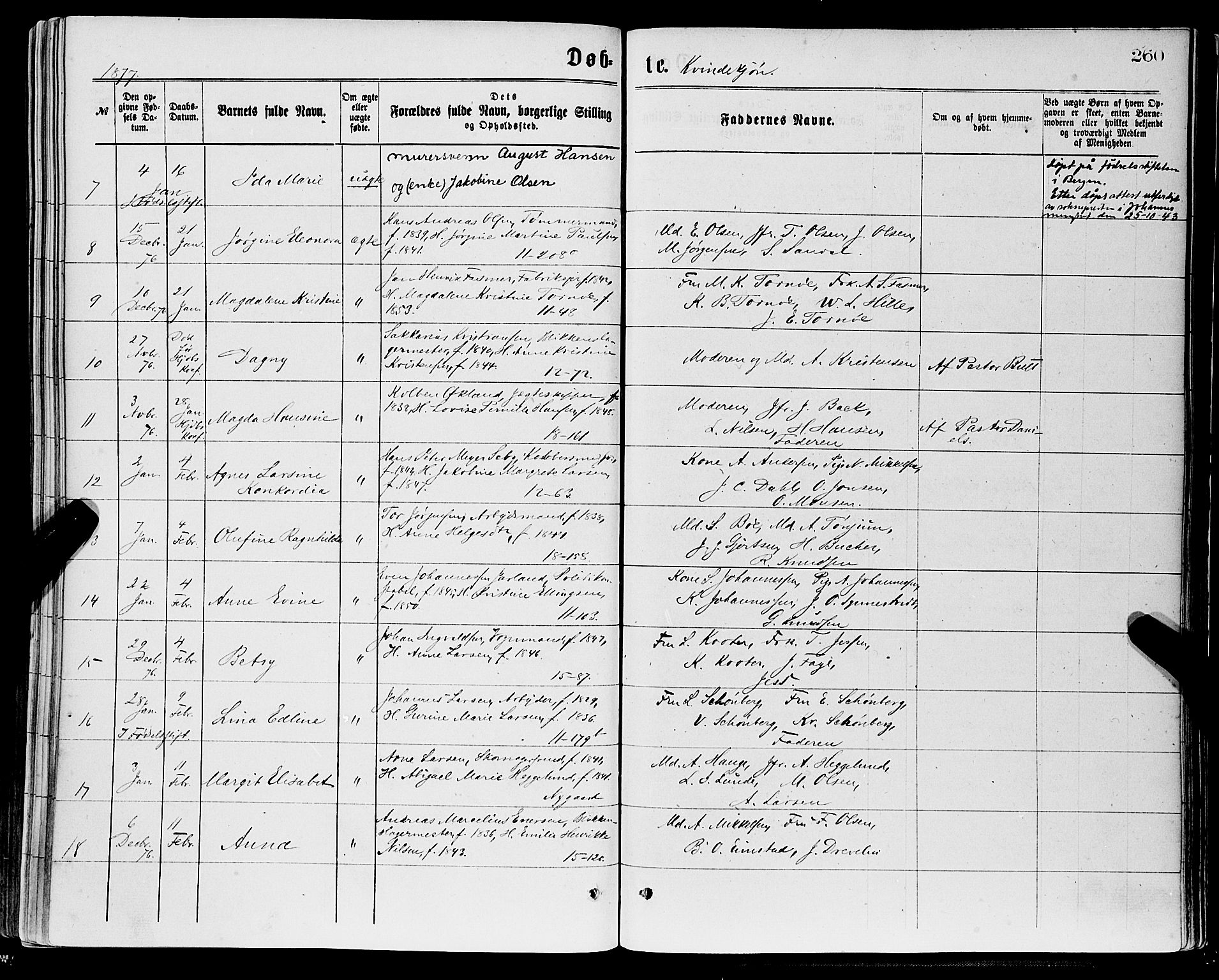 Domkirken sokneprestembete, AV/SAB-A-74801/H/Haa/L0022: Parish register (official) no. B 5, 1872-1878, p. 260