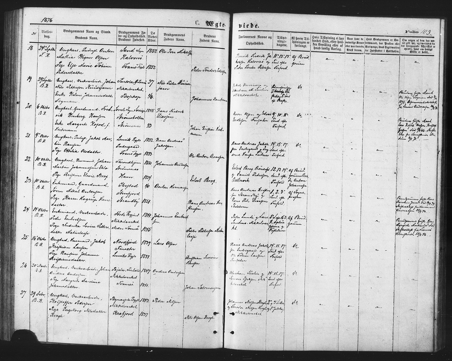 Berg sokneprestkontor, SATØ/S-1318/G/Ga/Gaa/L0003kirke: Parish register (official) no. 3, 1872-1879, p. 103