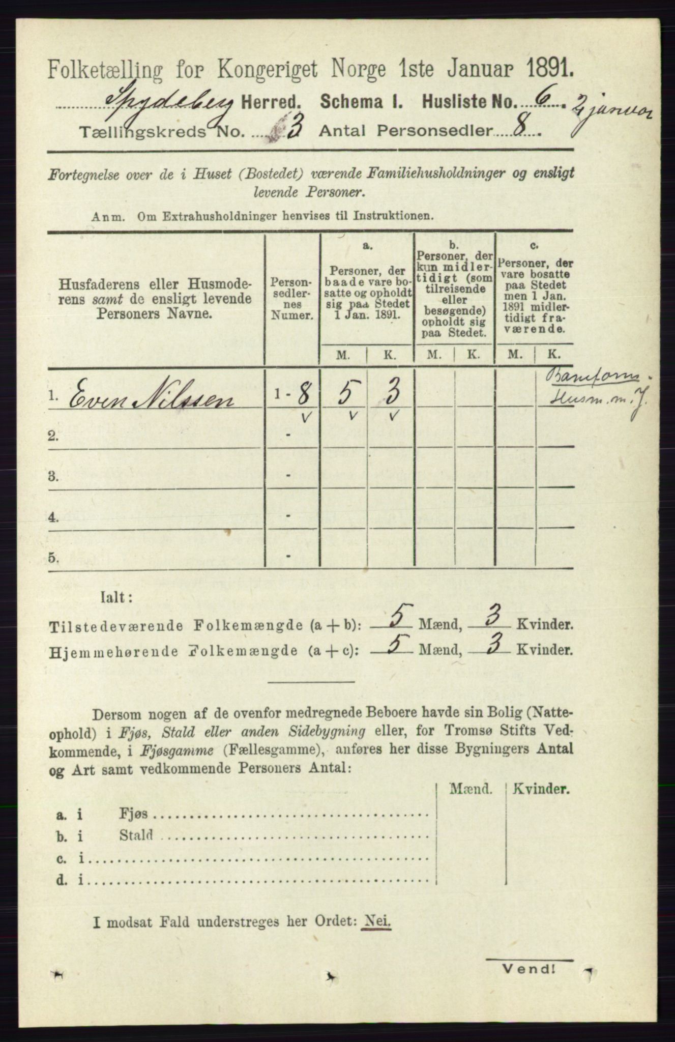 RA, 1891 census for 0123 Spydeberg, 1891, p. 1148