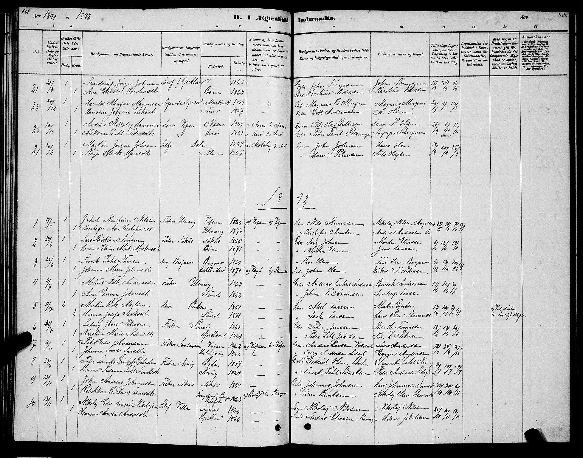 Ministerialprotokoller, klokkerbøker og fødselsregistre - Nordland, AV/SAT-A-1459/831/L0477: Parish register (copy) no. 831C04, 1878-1897, p. 161