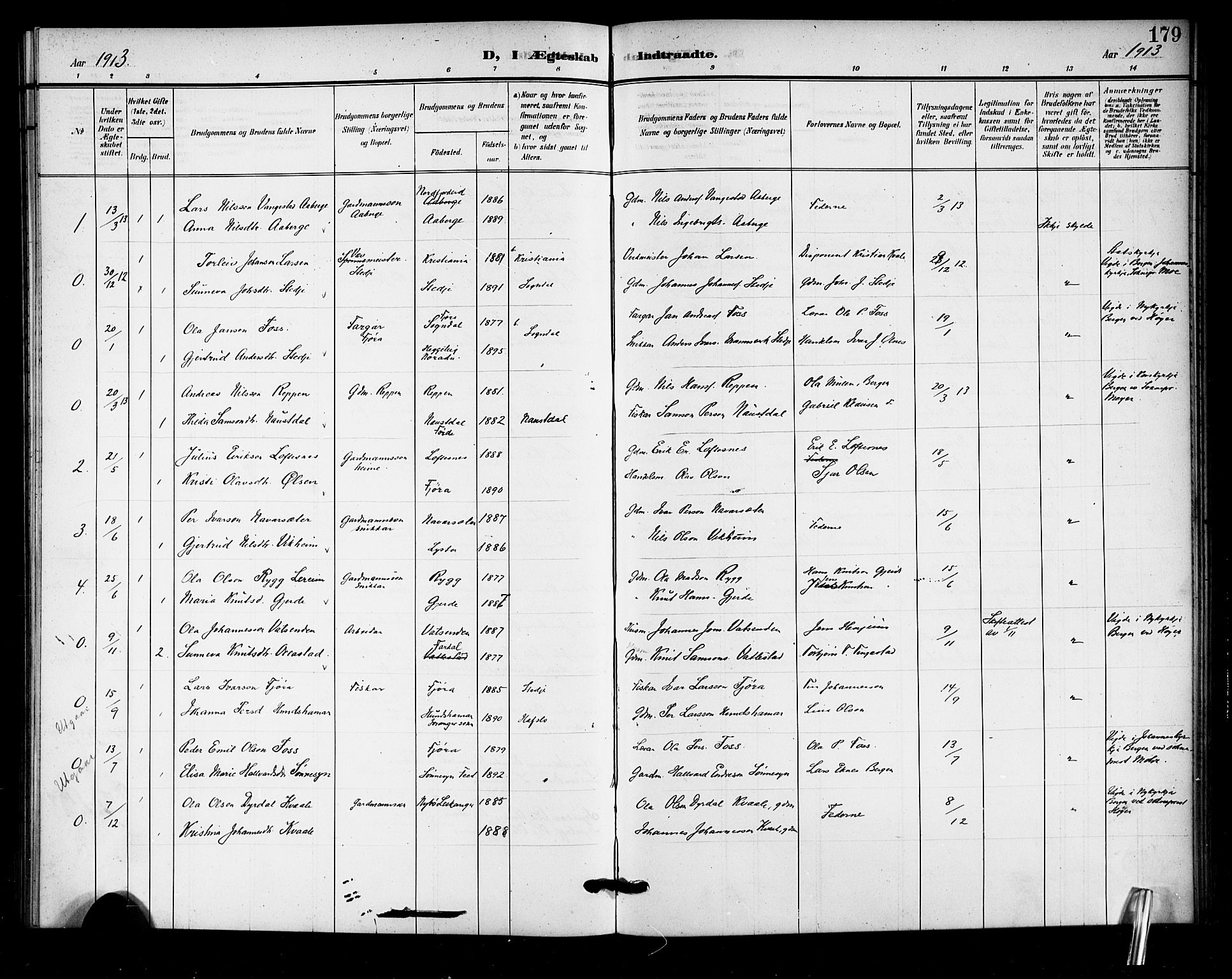 Sogndal sokneprestembete, SAB/A-81301/H/Hab/Haba/L0002: Parish register (copy) no. A 2, 1908-1924, p. 179