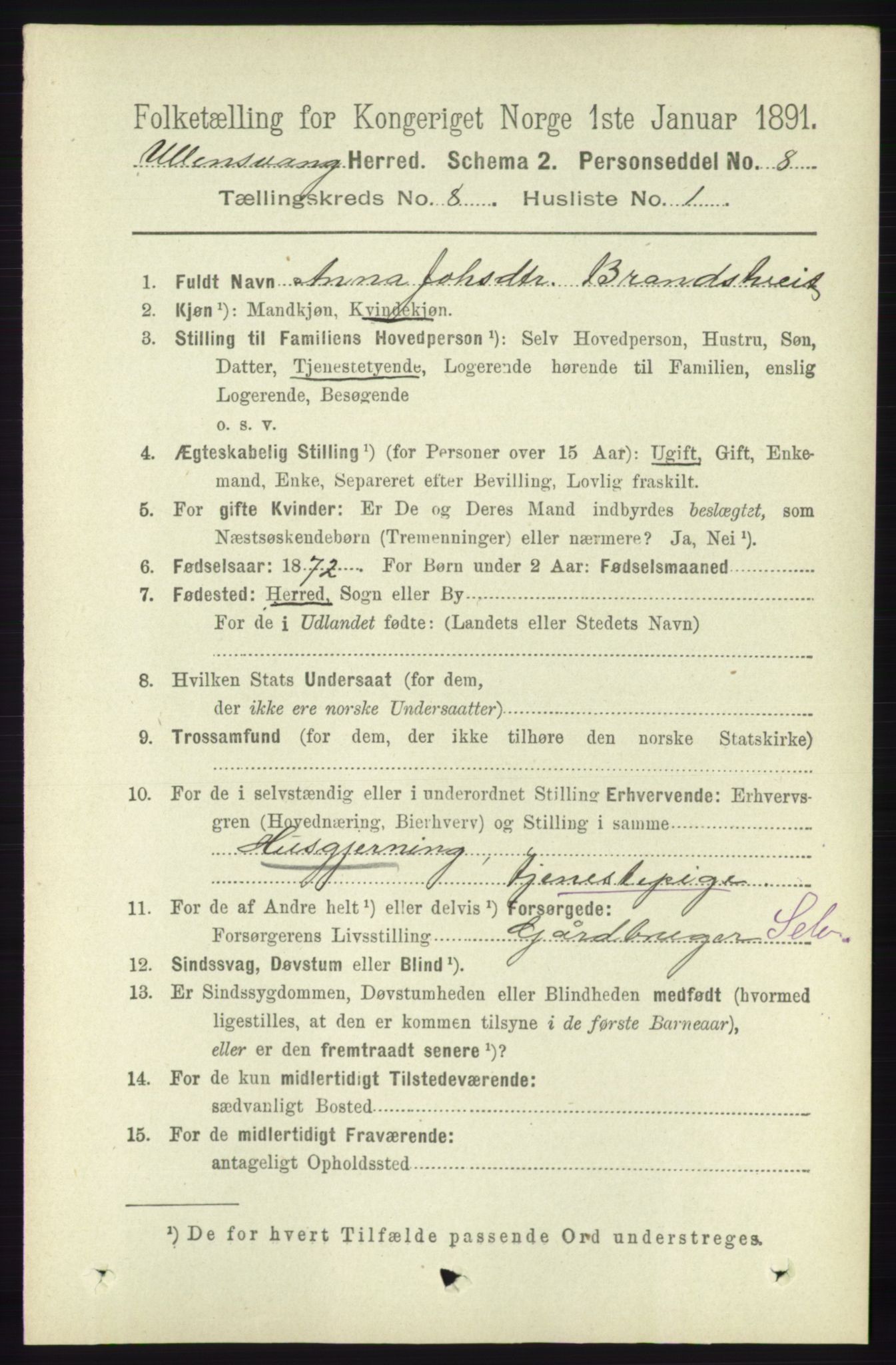 RA, 1891 census for 1230 Ullensvang, 1891, p. 2722