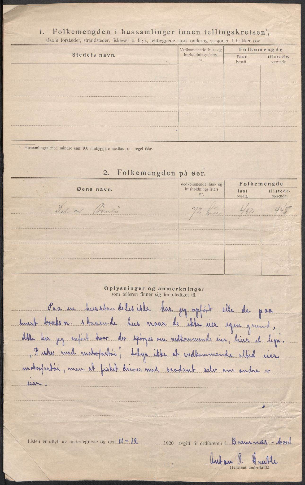 SAB, 1920 census for Bremnes, 1920, p. 37