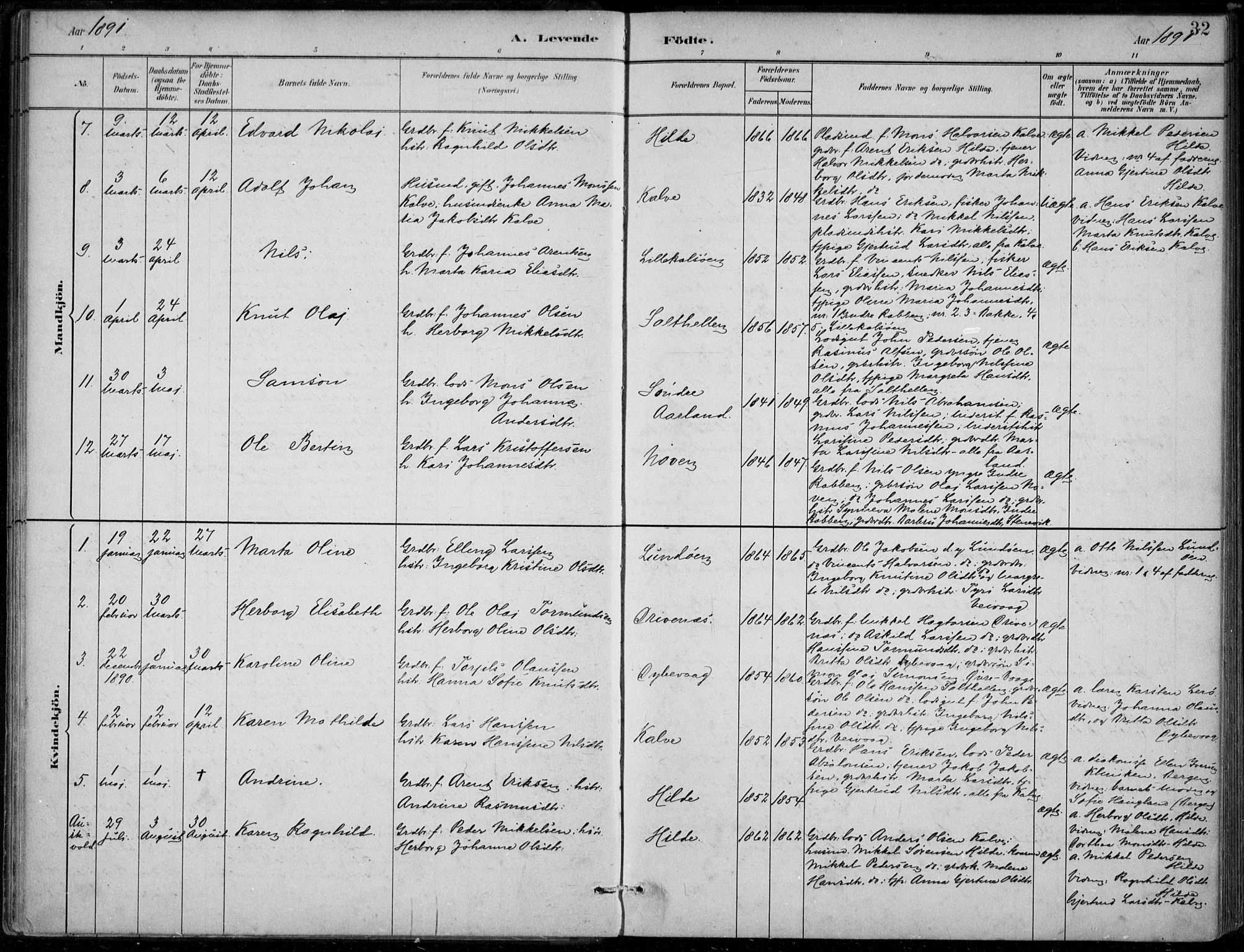 Sund sokneprestembete, AV/SAB-A-99930: Parish register (official) no. D 1, 1882-1899, p. 32