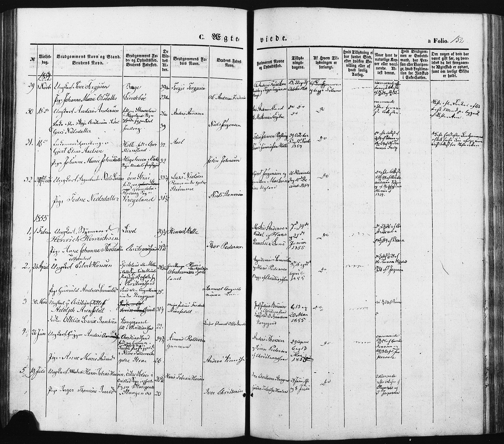 Oddernes sokneprestkontor, SAK/1111-0033/F/Fa/Faa/L0007: Parish register (official) no. A 7, 1851-1863, p. 152