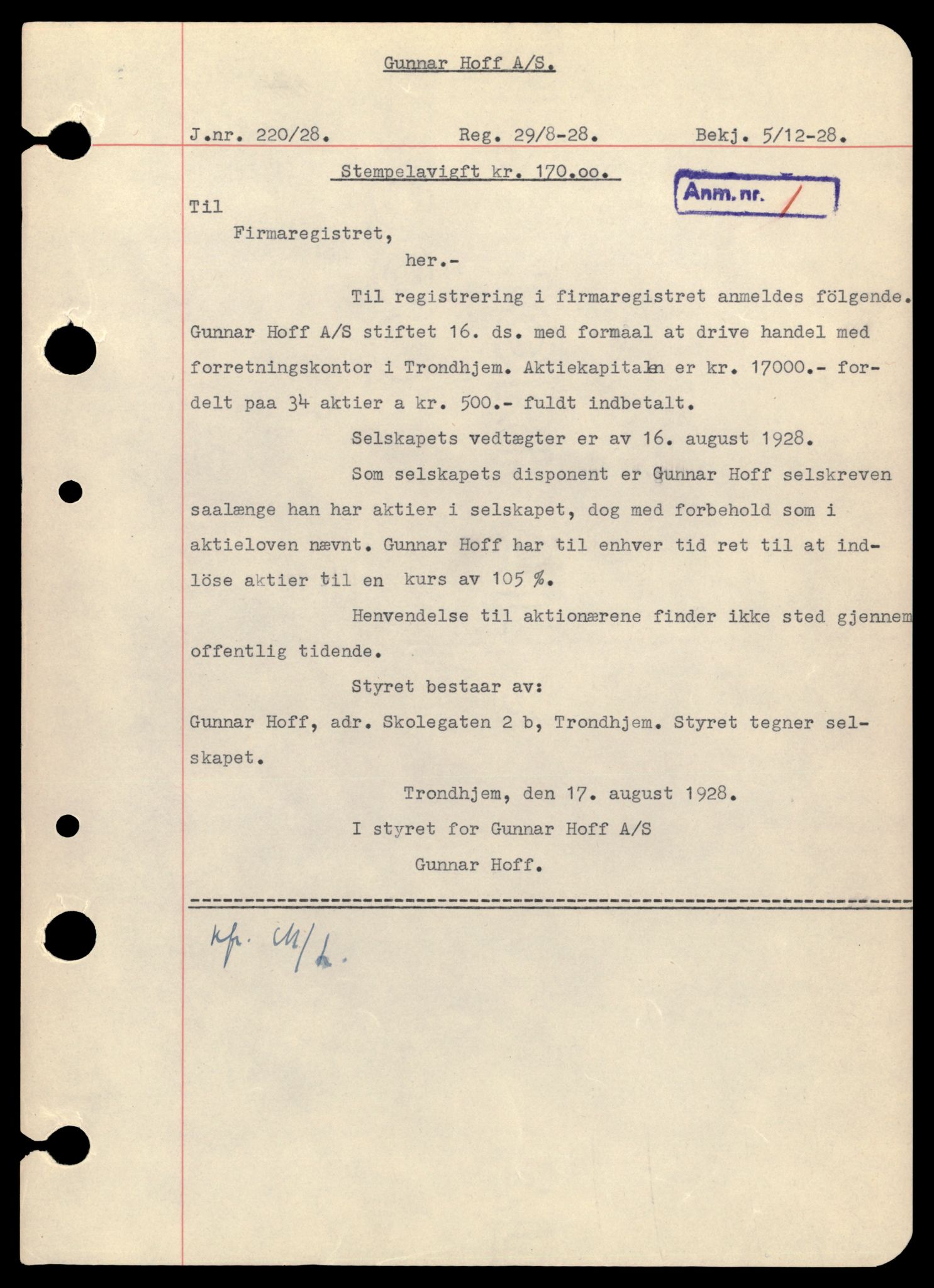 Trondheim byfogd, AV/SAT-A-0003/2/J/Jd/Jdd/L0023: Aksjeselskap, Ho-Hu, 1944-1990, p. 3