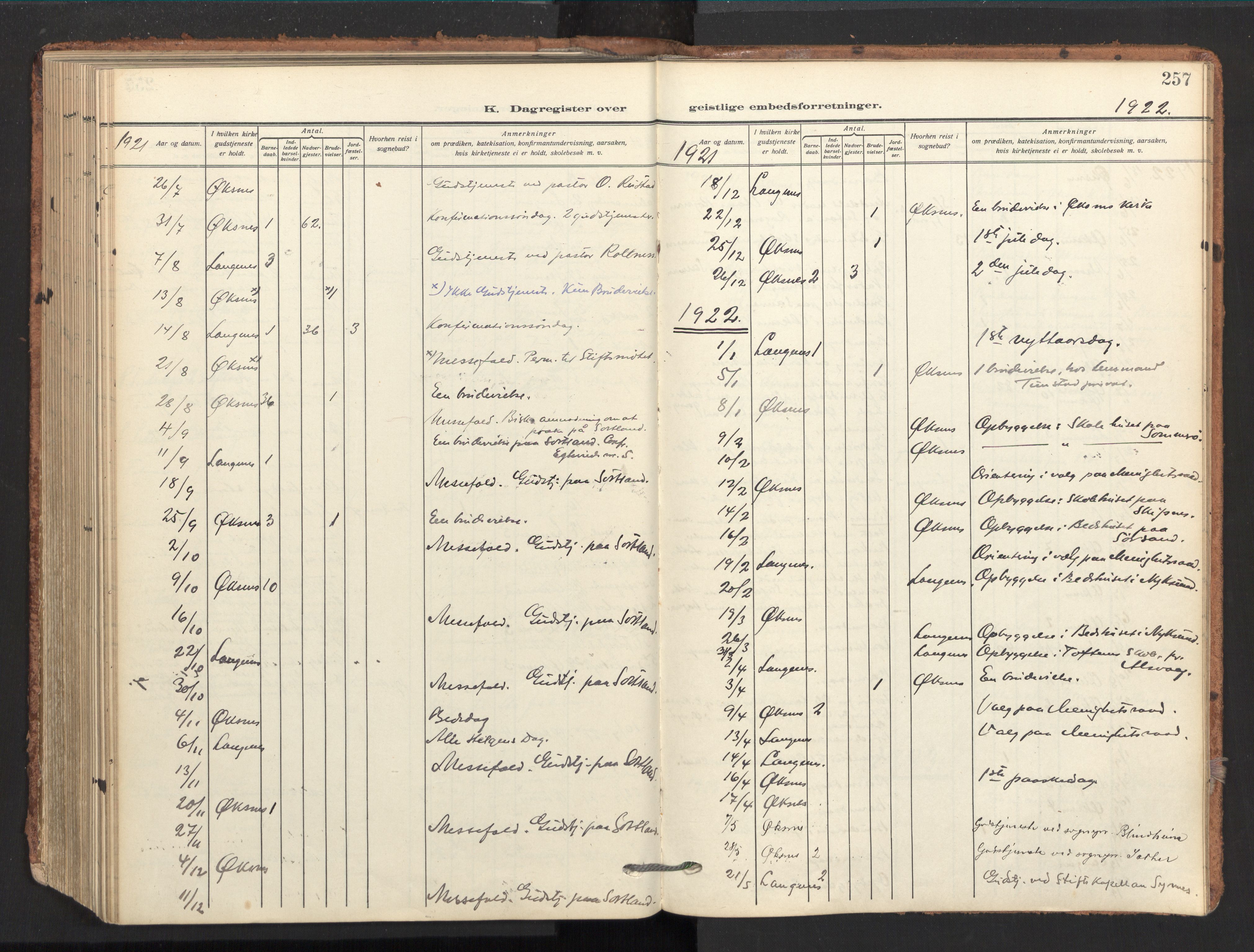 Ministerialprotokoller, klokkerbøker og fødselsregistre - Nordland, SAT/A-1459/893/L1343: Parish register (official) no. 893A15, 1914-1928, p. 257