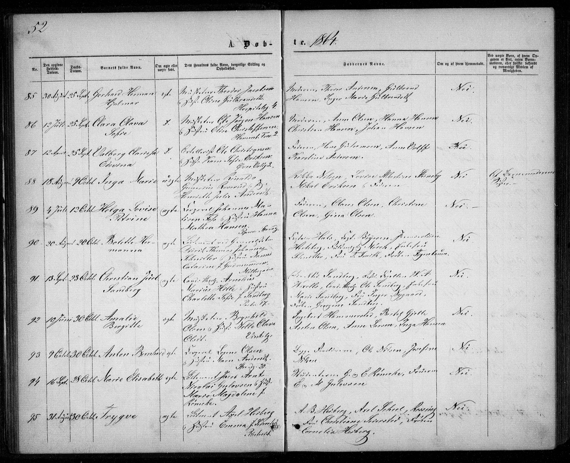 Garnisonsmenigheten Kirkebøker, AV/SAO-A-10846/G/Ga/L0006: Parish register (copy) no. 6, 1860-1880, p. 52