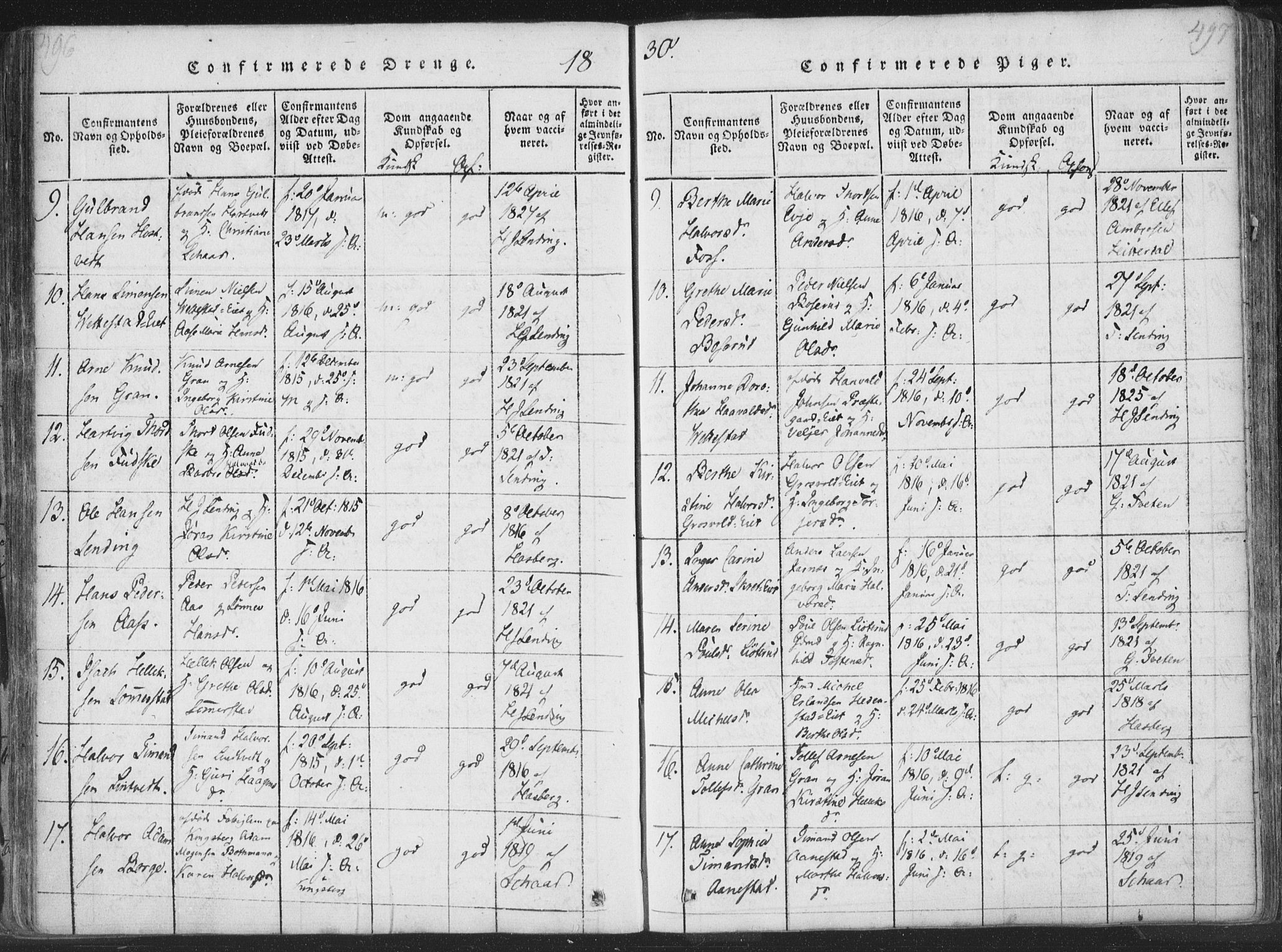 Sandsvær kirkebøker, SAKO/A-244/F/Fa/L0004: Parish register (official) no. I 4, 1817-1839, p. 496-497