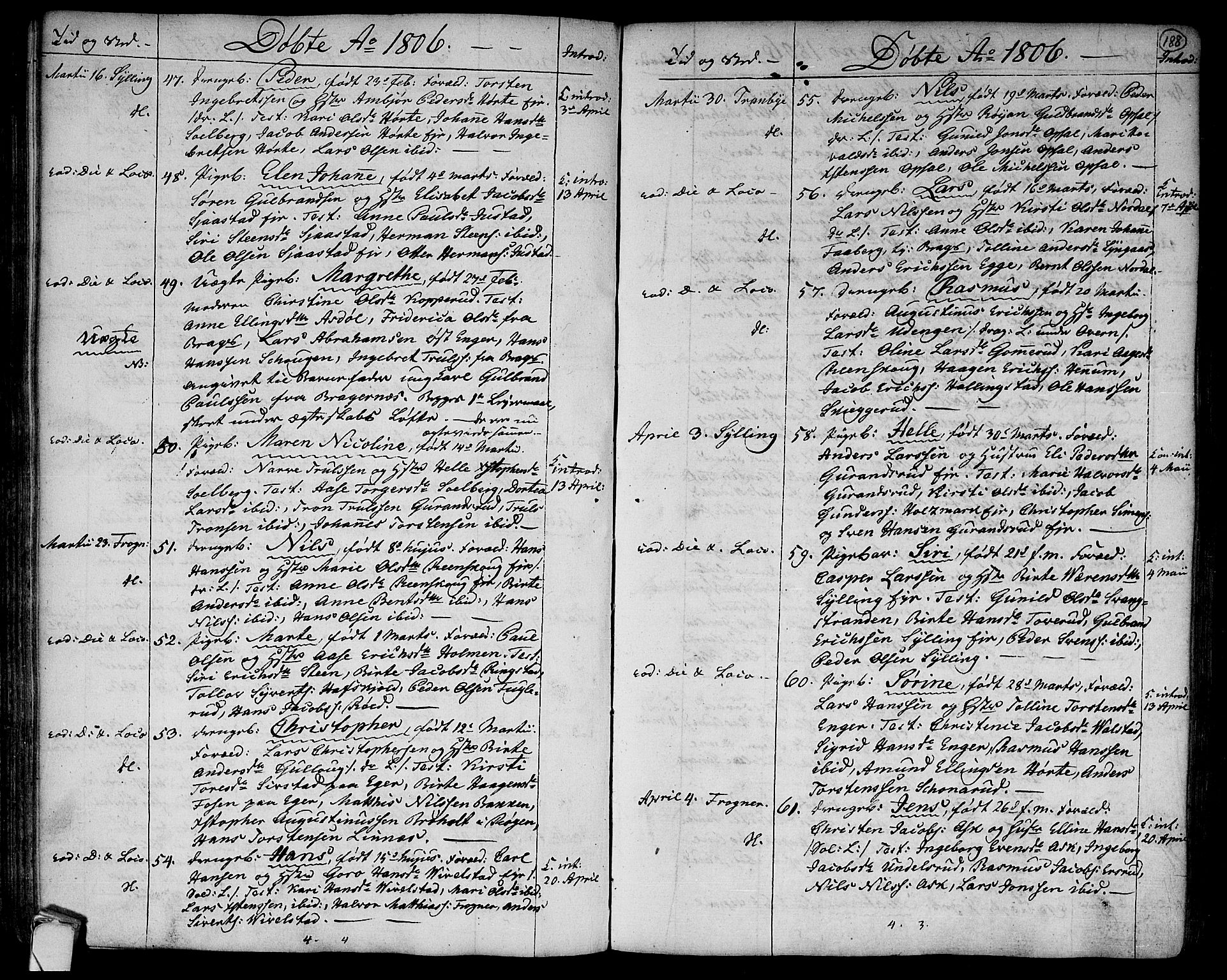 Lier kirkebøker, AV/SAKO-A-230/F/Fa/L0007: Parish register (official) no. I 7, 1794-1813, p. 188