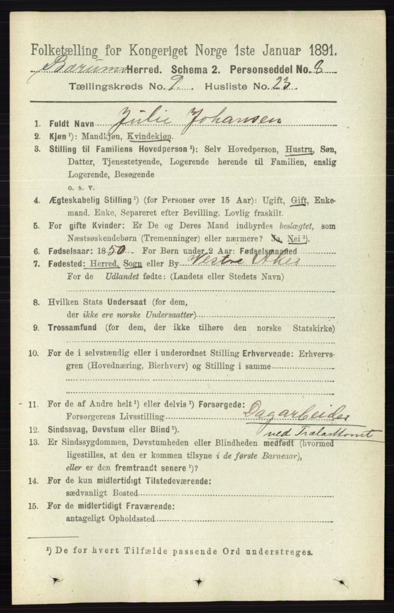 RA, 1891 census for 0219 Bærum, 1891, p. 5351